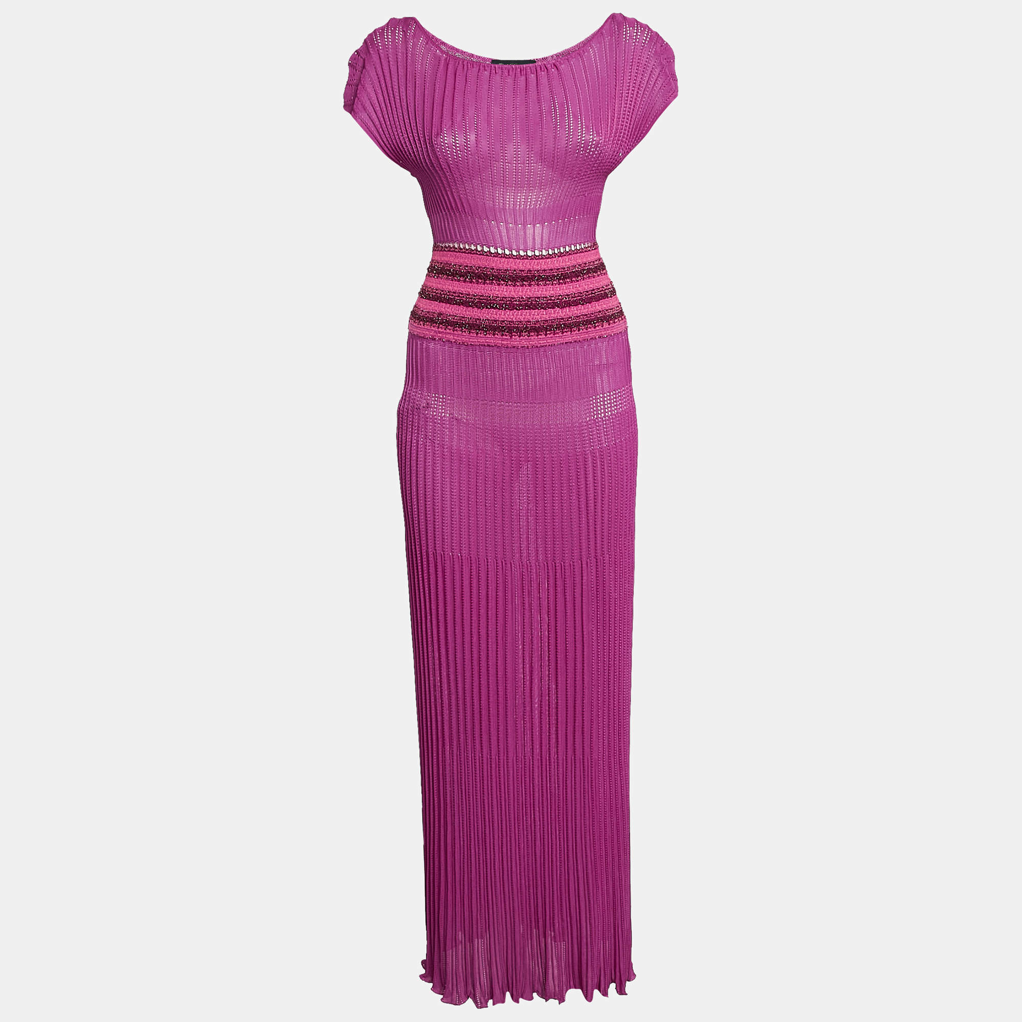 Pre Owned Class by Roberto Cavalli Pink Patterned Knit Maxi Dress XS