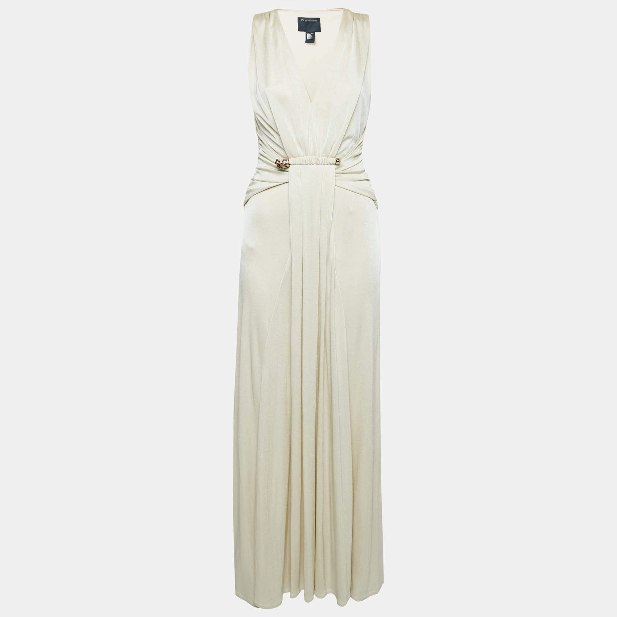 Pre Owned Class by Roberto Cavalli Light Beige Lurex Knit Maxi Dress S