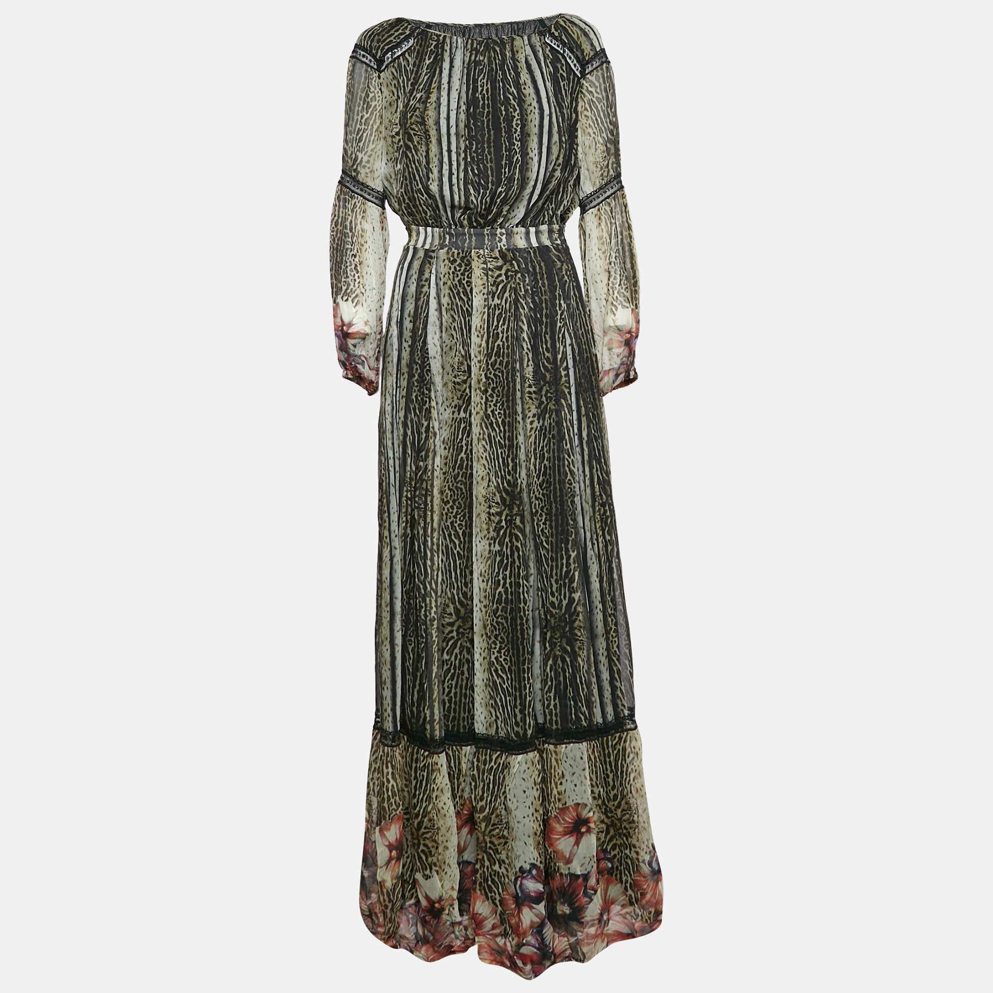 مملوكة مسبقًا Class by Roberto Cavalli Green Animal Print Silk Maxi Dress M