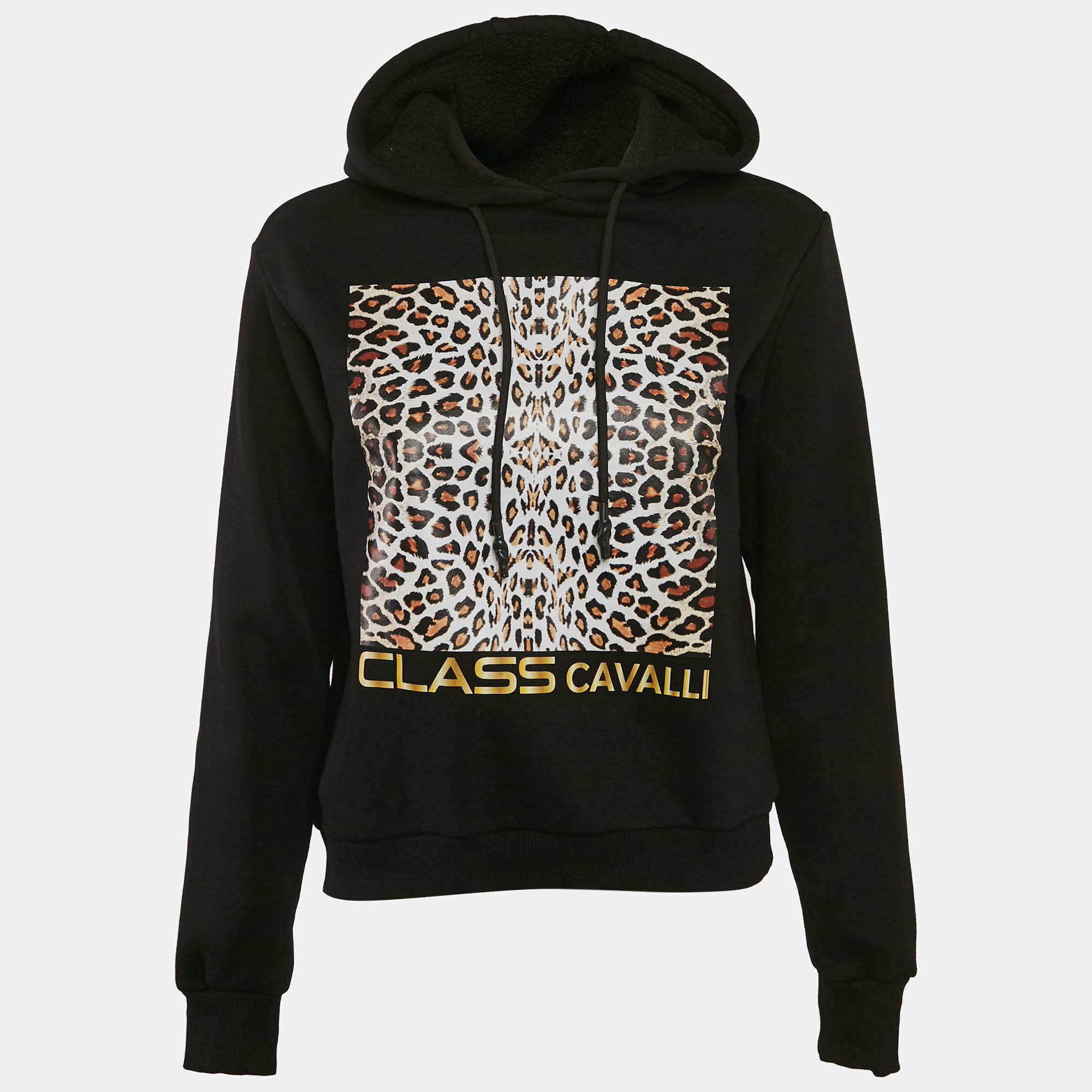 Cavalli Class by Roberto Cavalli Black Leopard Print Hoodie XS