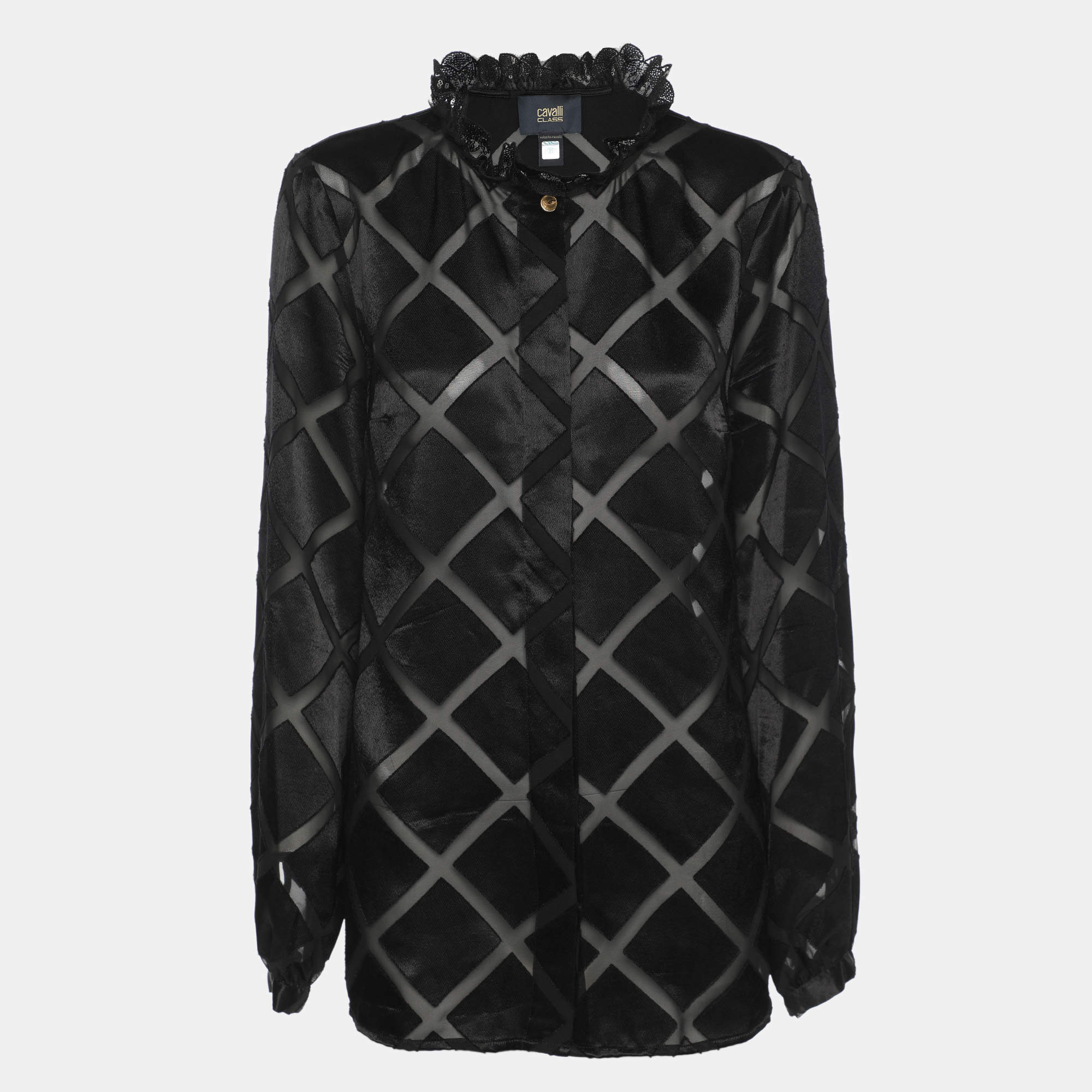 Class by Roberto Cavalli Black Diamond Pattern Chiffon Blouse M