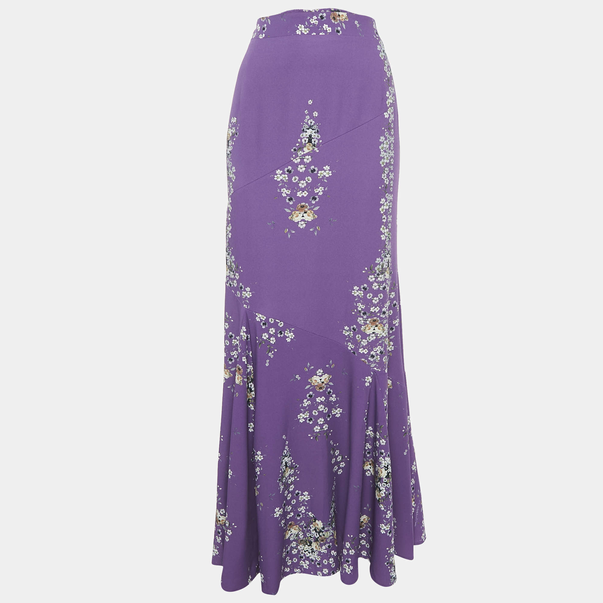 Pre Owned Class by Roberto Cavalli Purple Floral Print Crepe Flared Maxi Skirt L