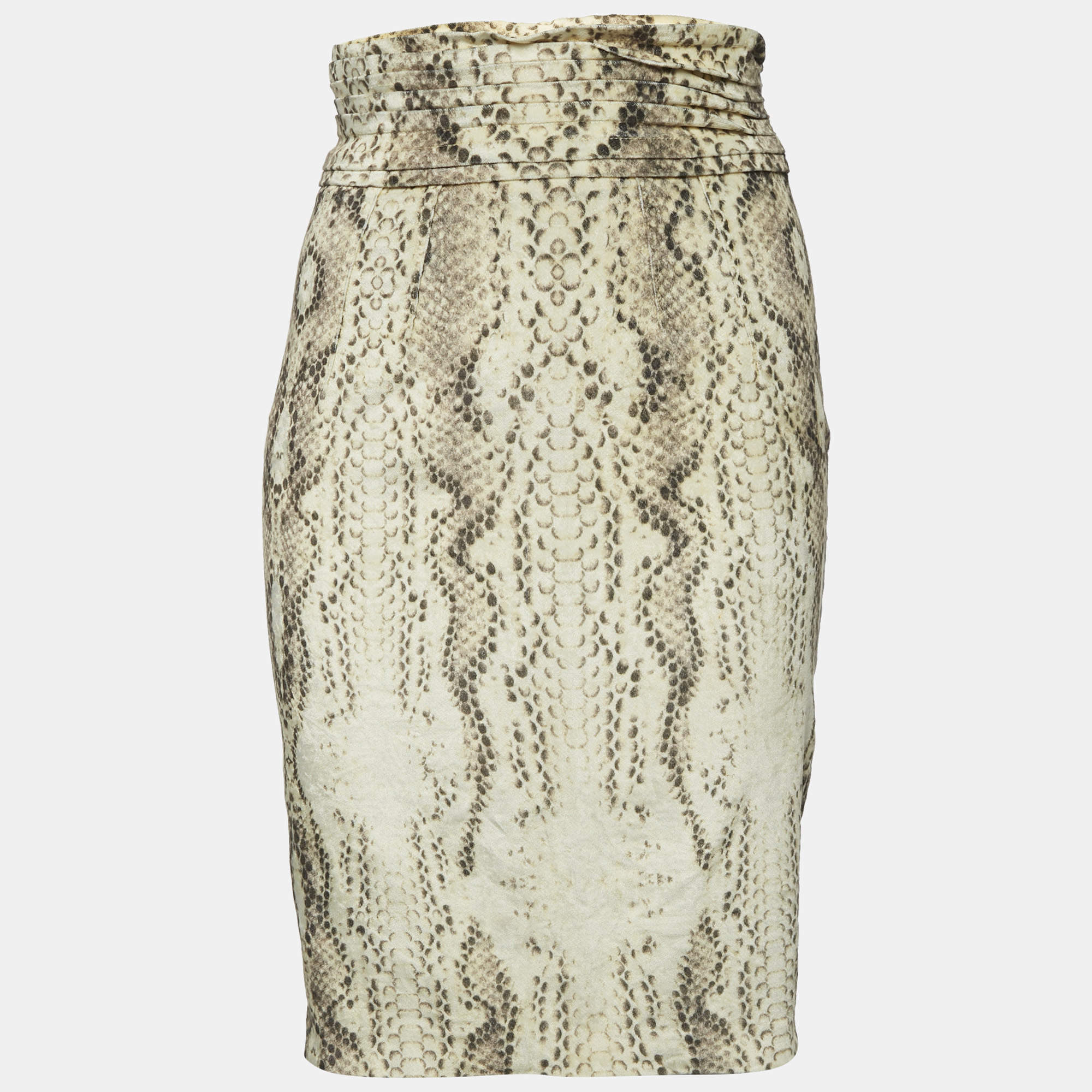 Class by Roberto Cavalli Yellow Snake Print Velvet Pleated Pencil Skirt S