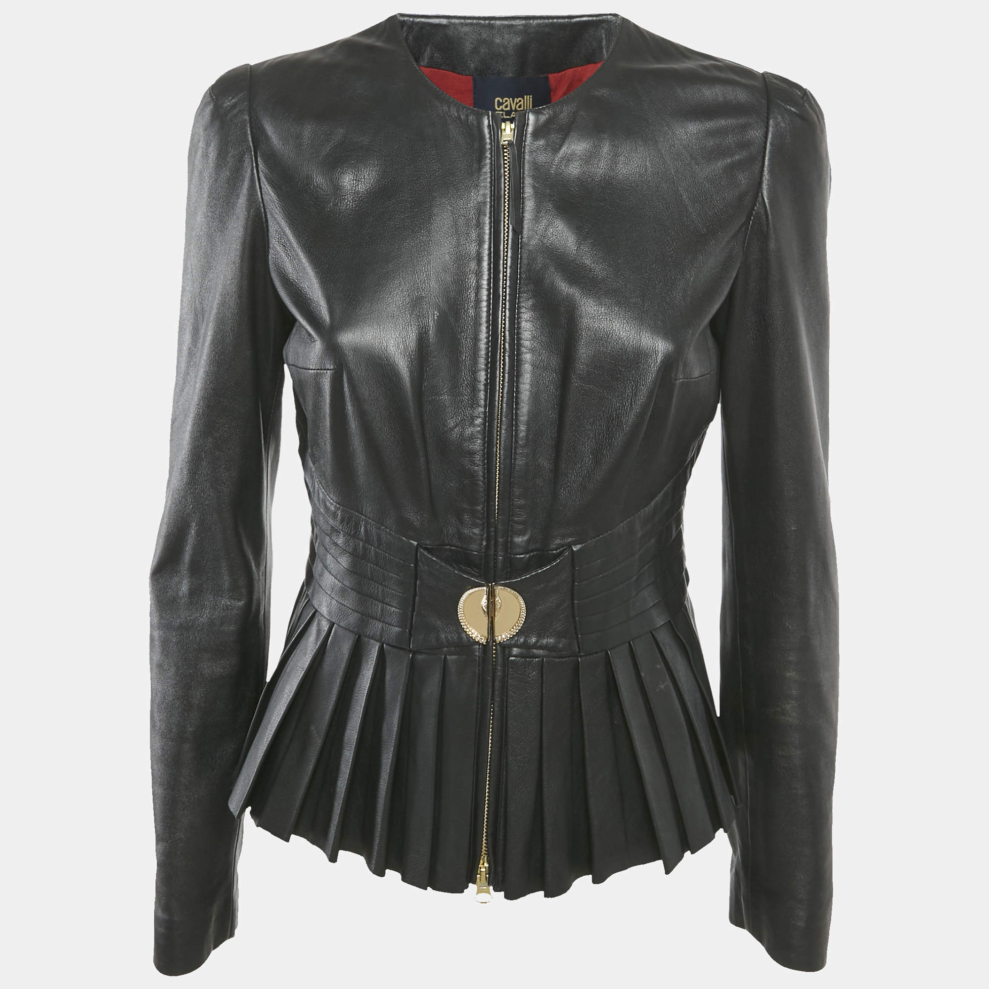 Pre Owned Class by Roberto Cavalli Black Leather Pleated Jacket M
