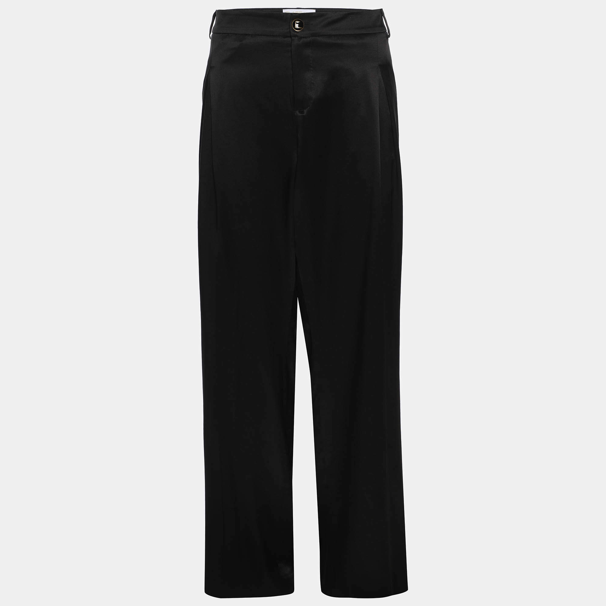 مملوكة مسبقًا Class by Roberto Cavalli Black Silk Wide Leg Trousers XXL