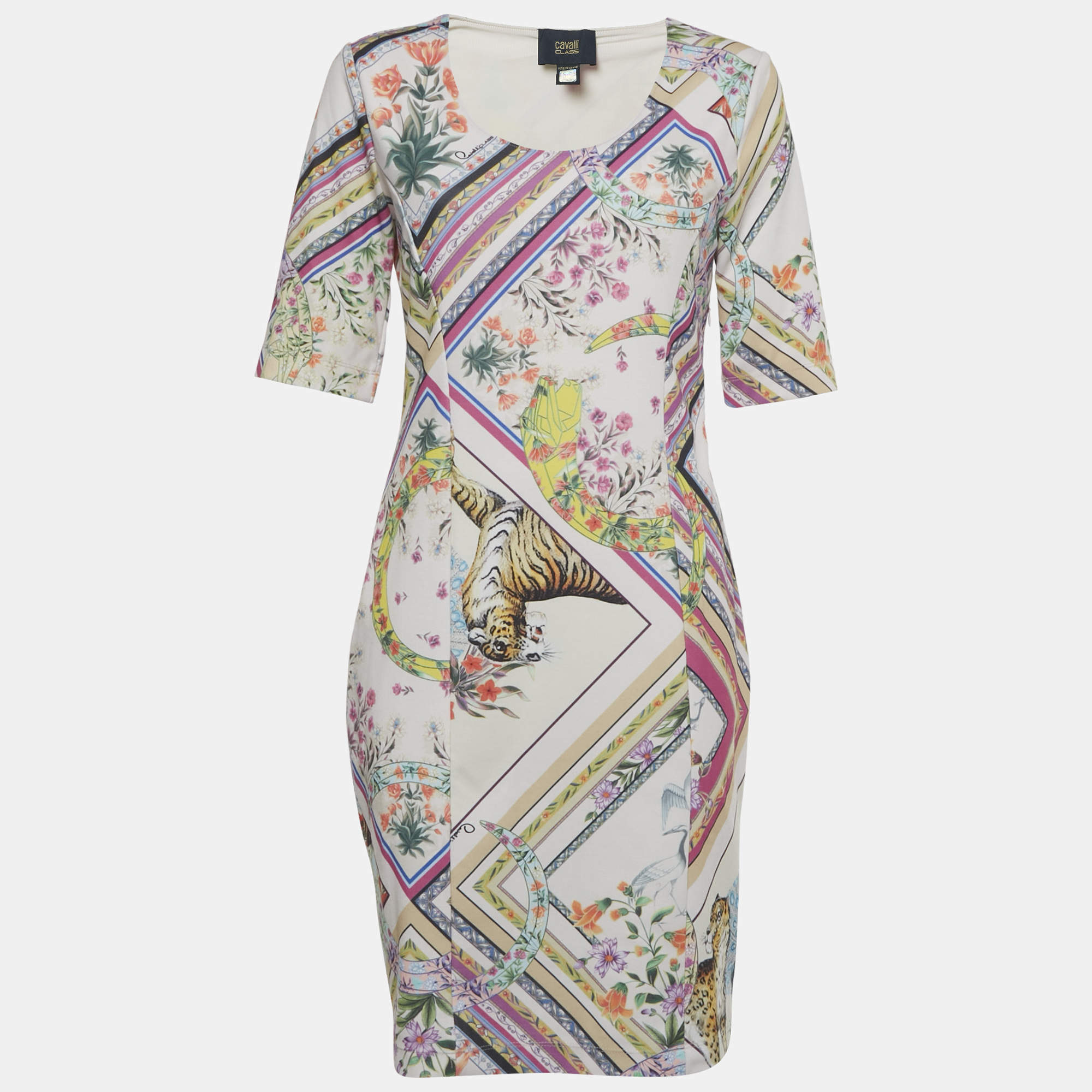 Pre Owned Class by Roberto Cavalli Pink Printed Stretch Knit Short Dress M