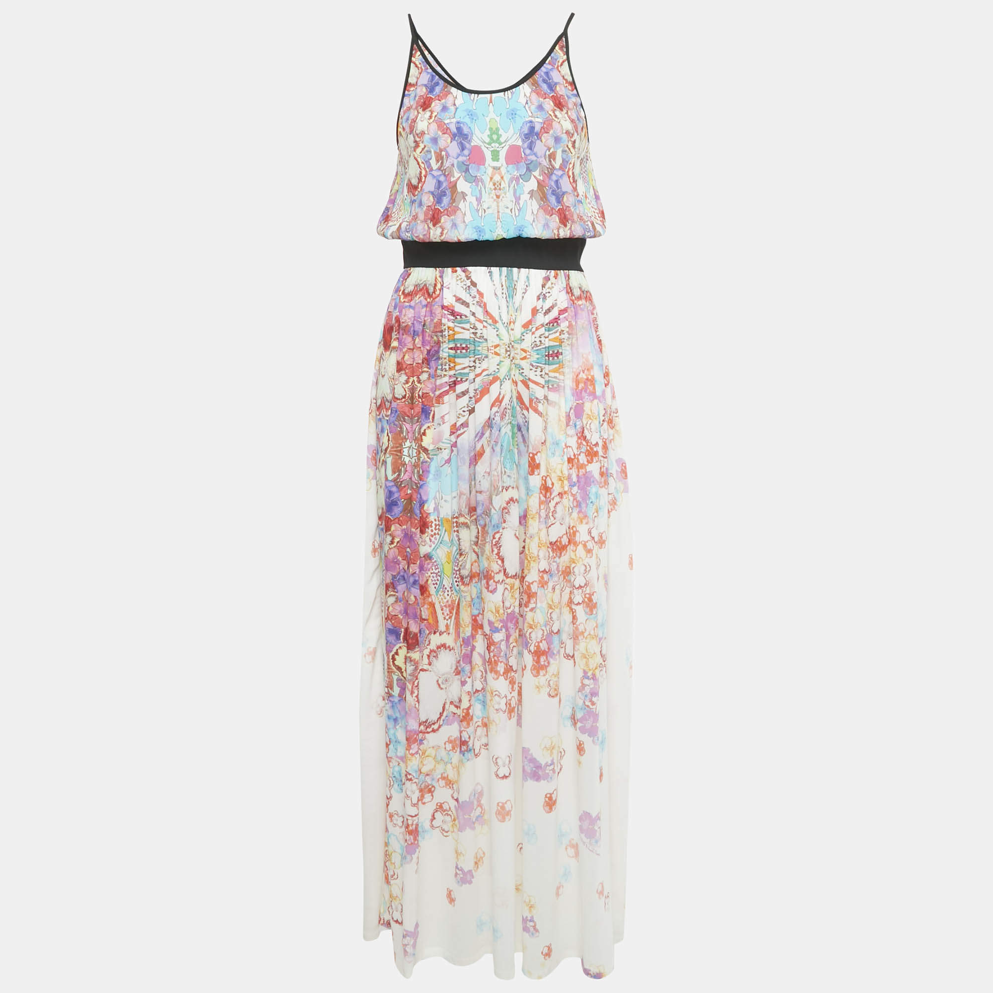 Pre Owned Class by Roberto Cavalli Multicolor Floral Print Crepe Maxi Dress M   