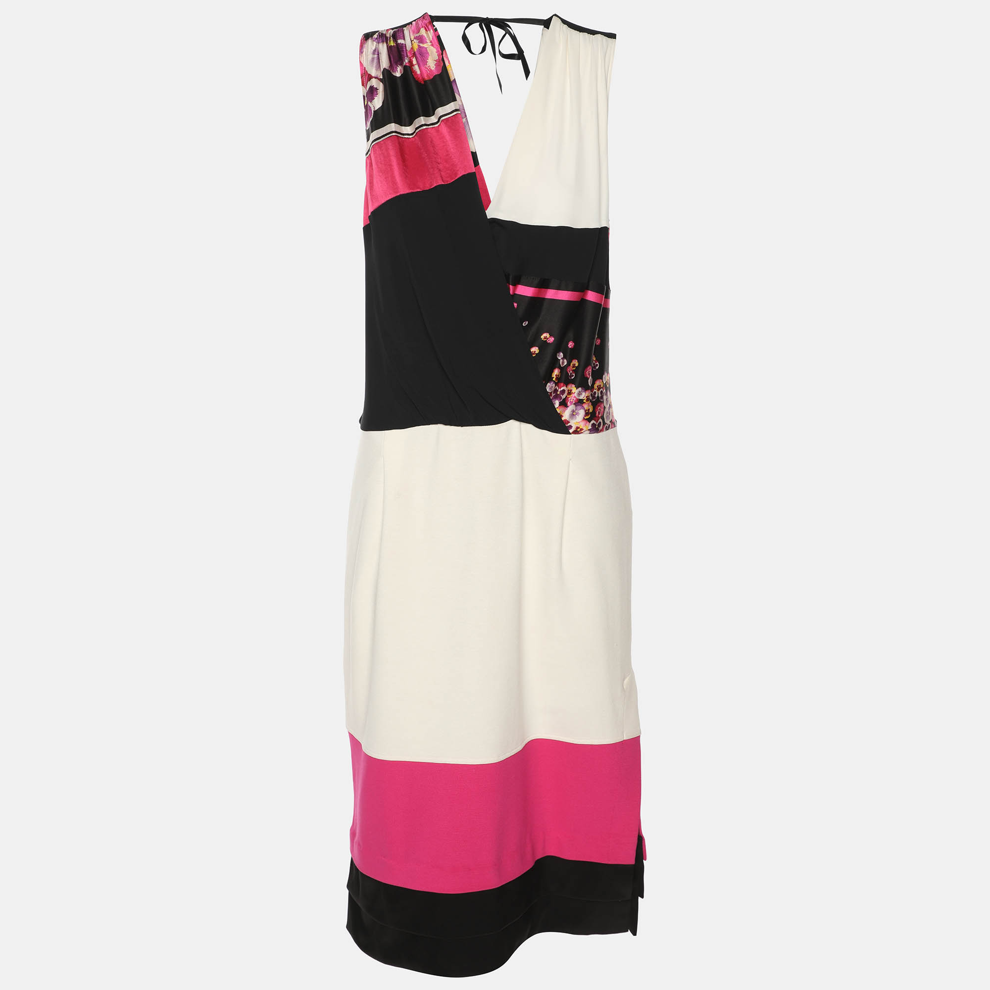 Pre Owned فستان كلاس باي روبرتو كافالي كريب مرن بدون أكمام متعدد الألوان ميدي مقاس وسط (ميديون)