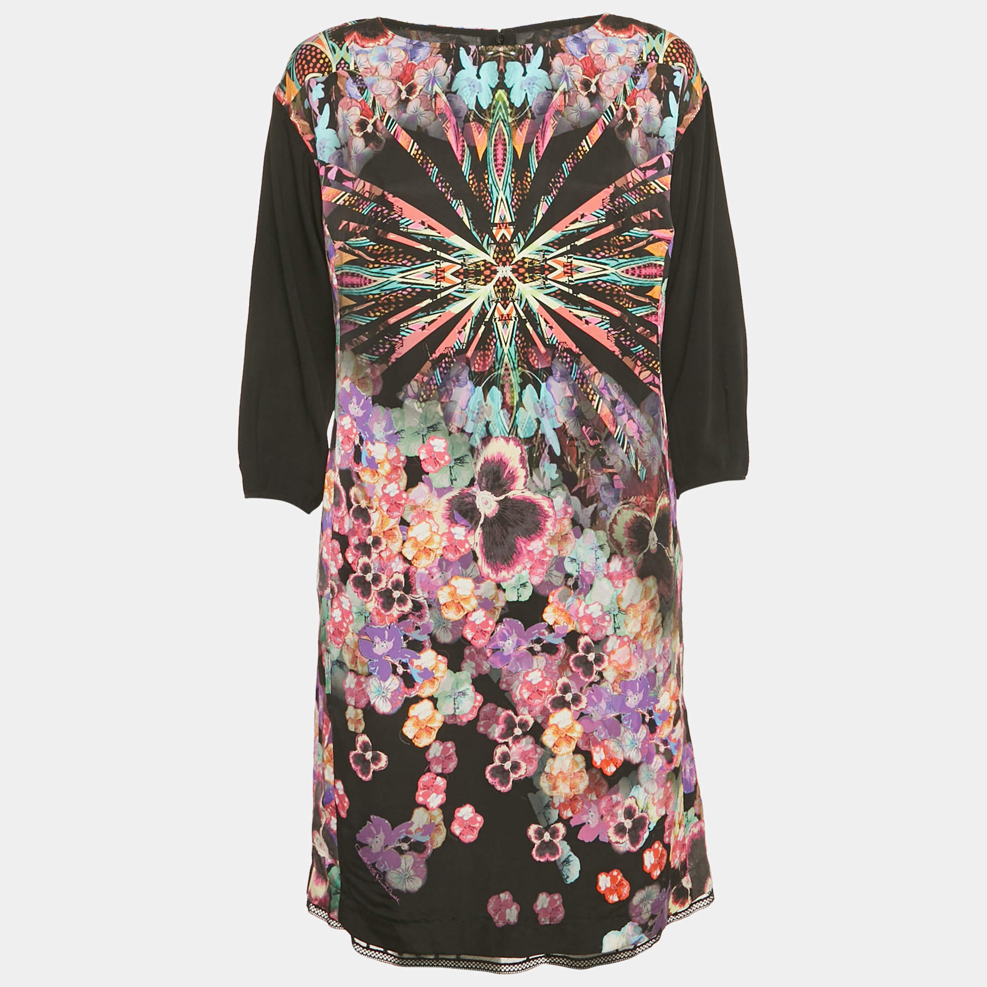 Pre Owned Class by Roberto Cavalli Black Printed Crepe Short Dress M