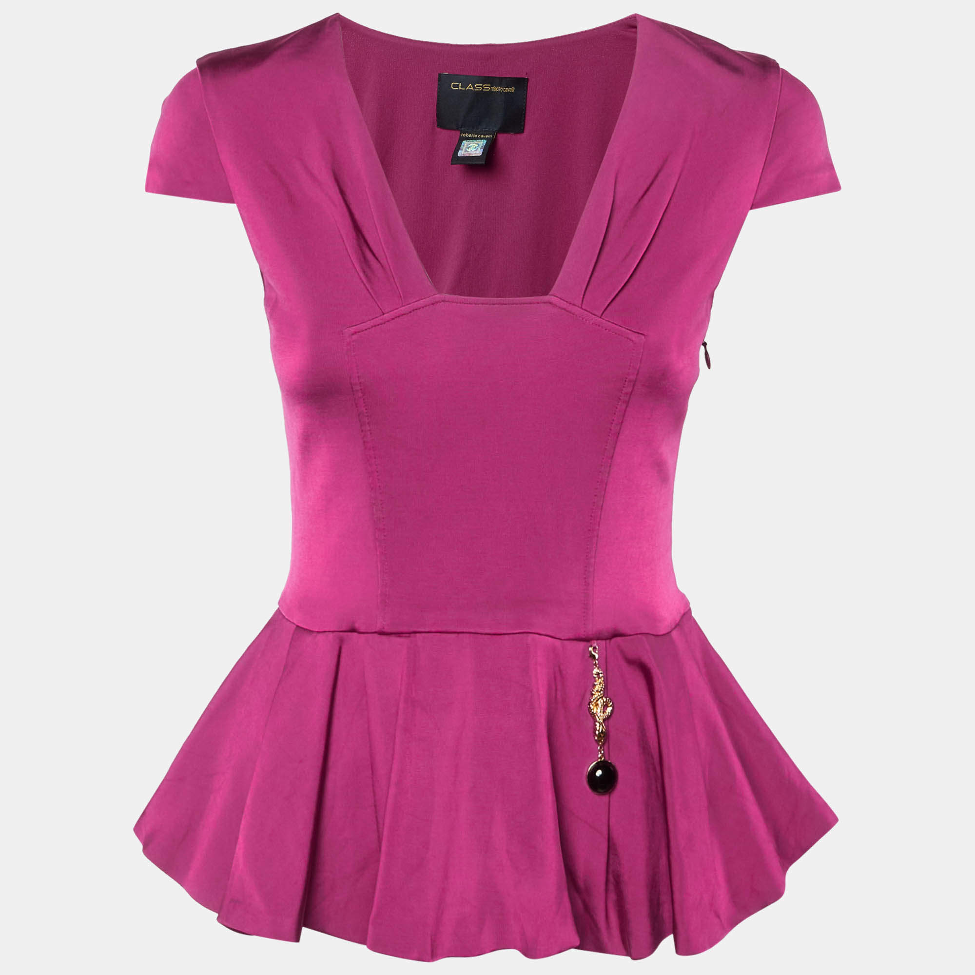 Pre Owned Class by Roberto Cavalli Magenta Pink Jersey peplum Hem Top M