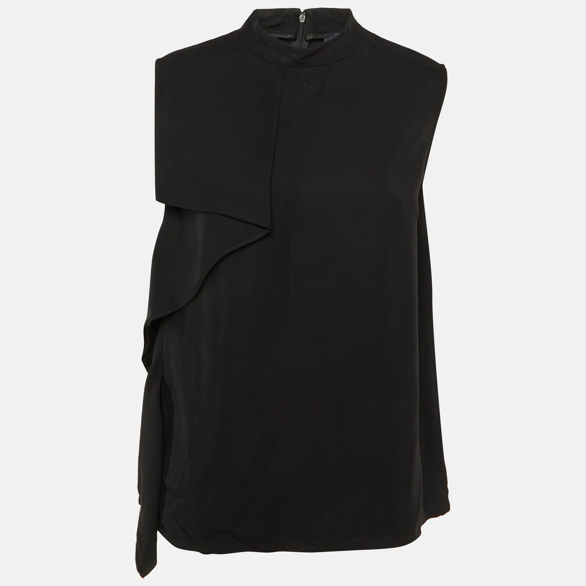 Pre Owned Class by Roberto Cavalli Black Crepe Draped Sleeveless Top L