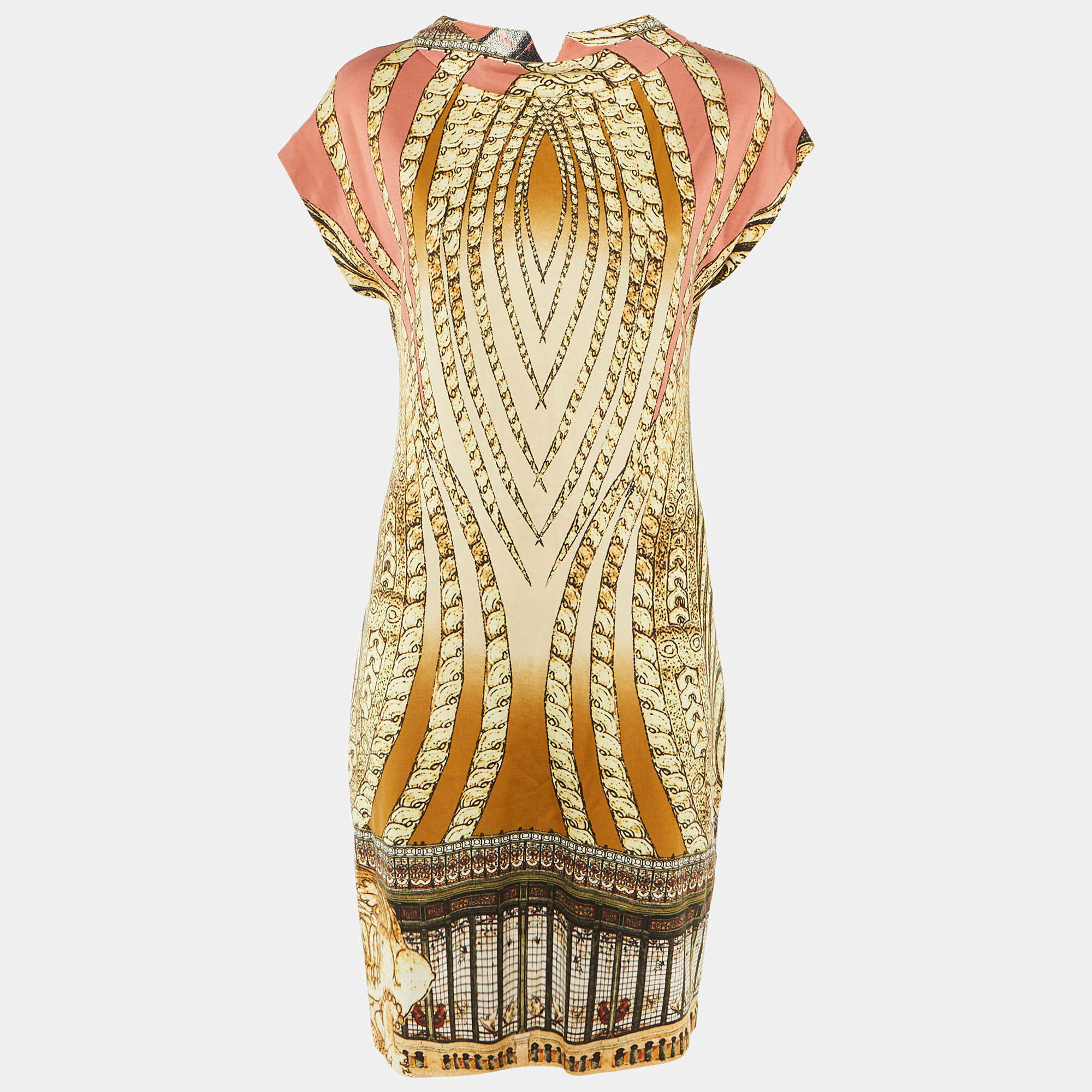 Pre Owned Class by Roberto Cavalli Beige/Pink Printed Knee Length Dress M