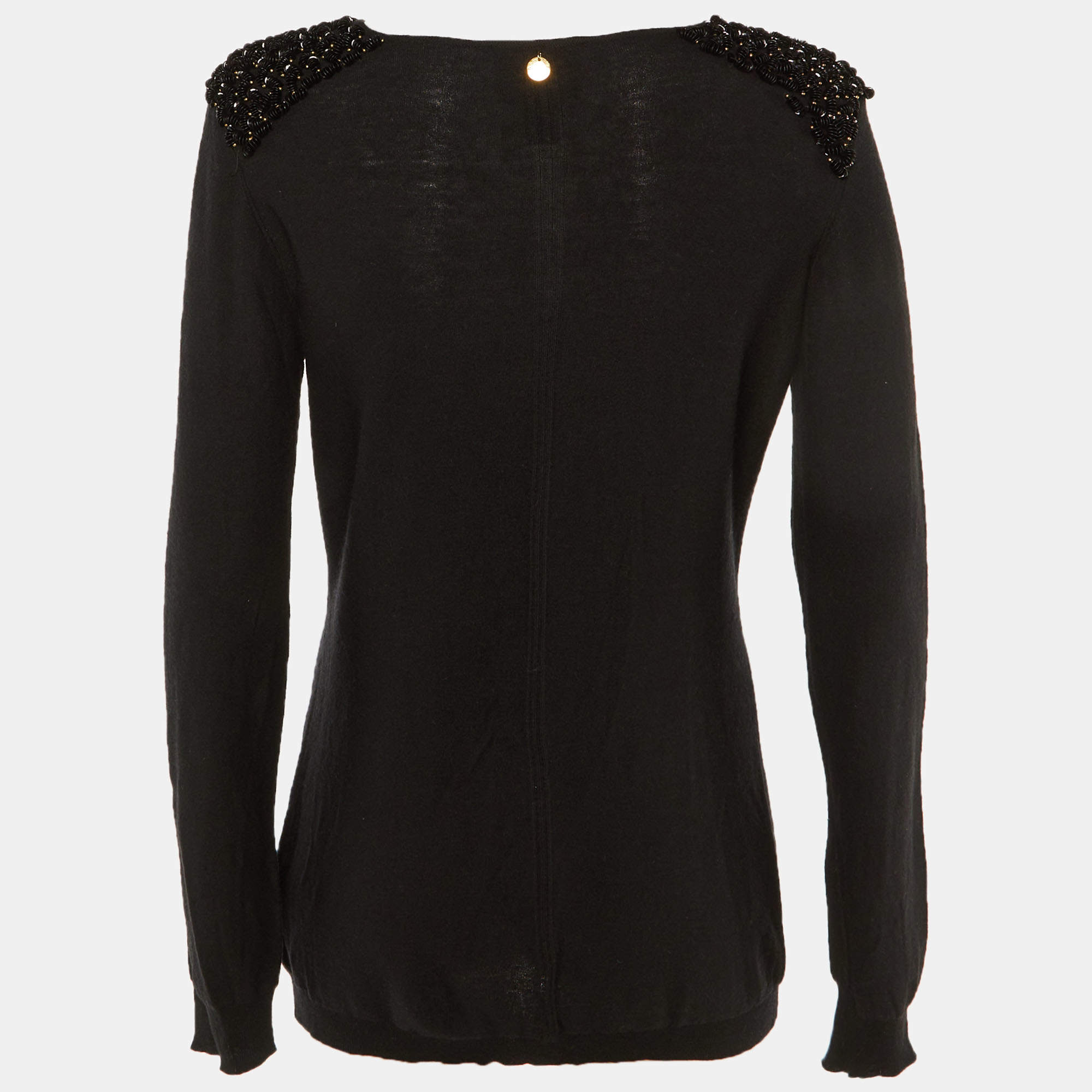 Pre Owned Class by Roberto Cavalli Black Wool Blend Embellished Detail Top L