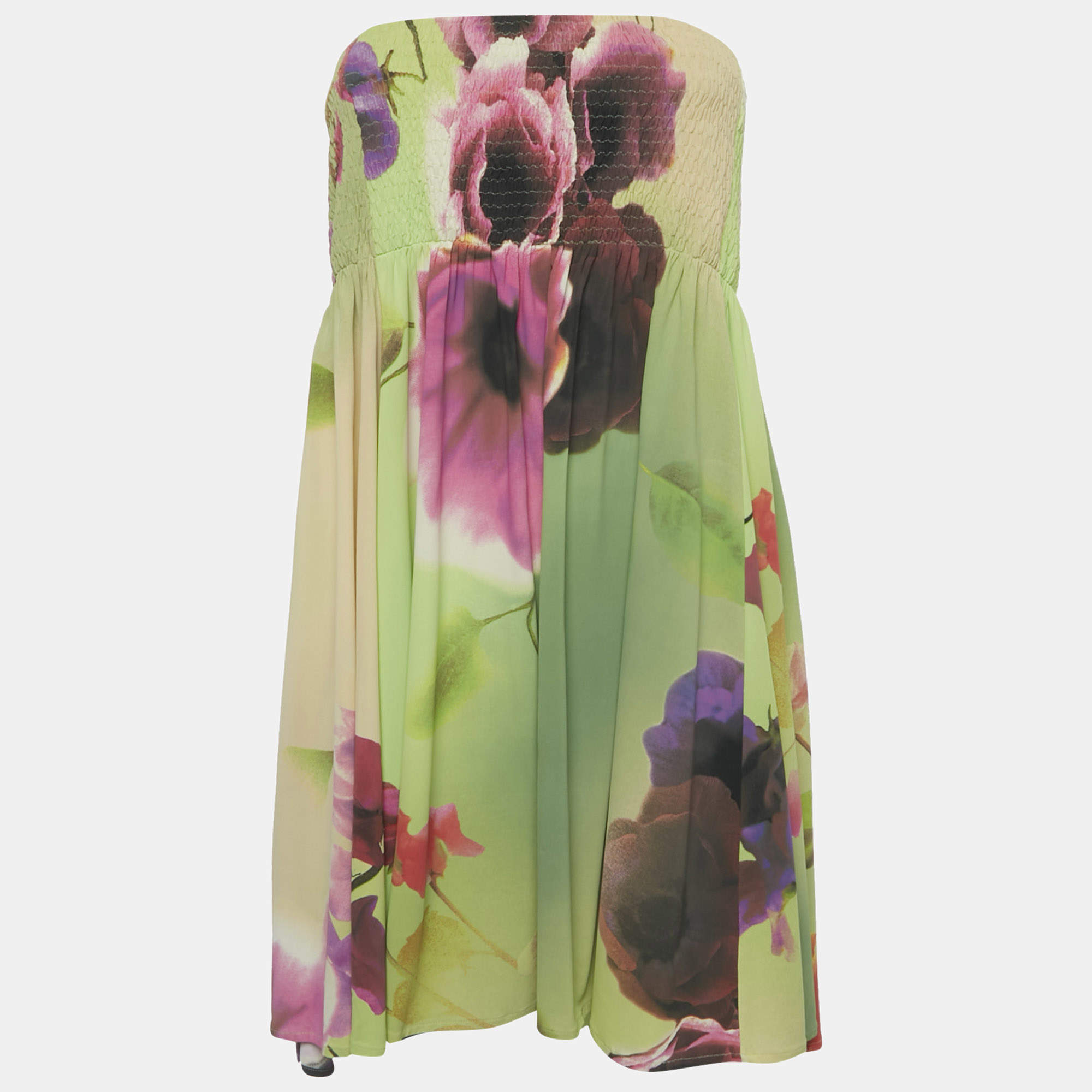 Pre Owned فساتين ميني بنقشة زهور خضراء من كلاس باي روبيرتو كافالي مقاس كبير