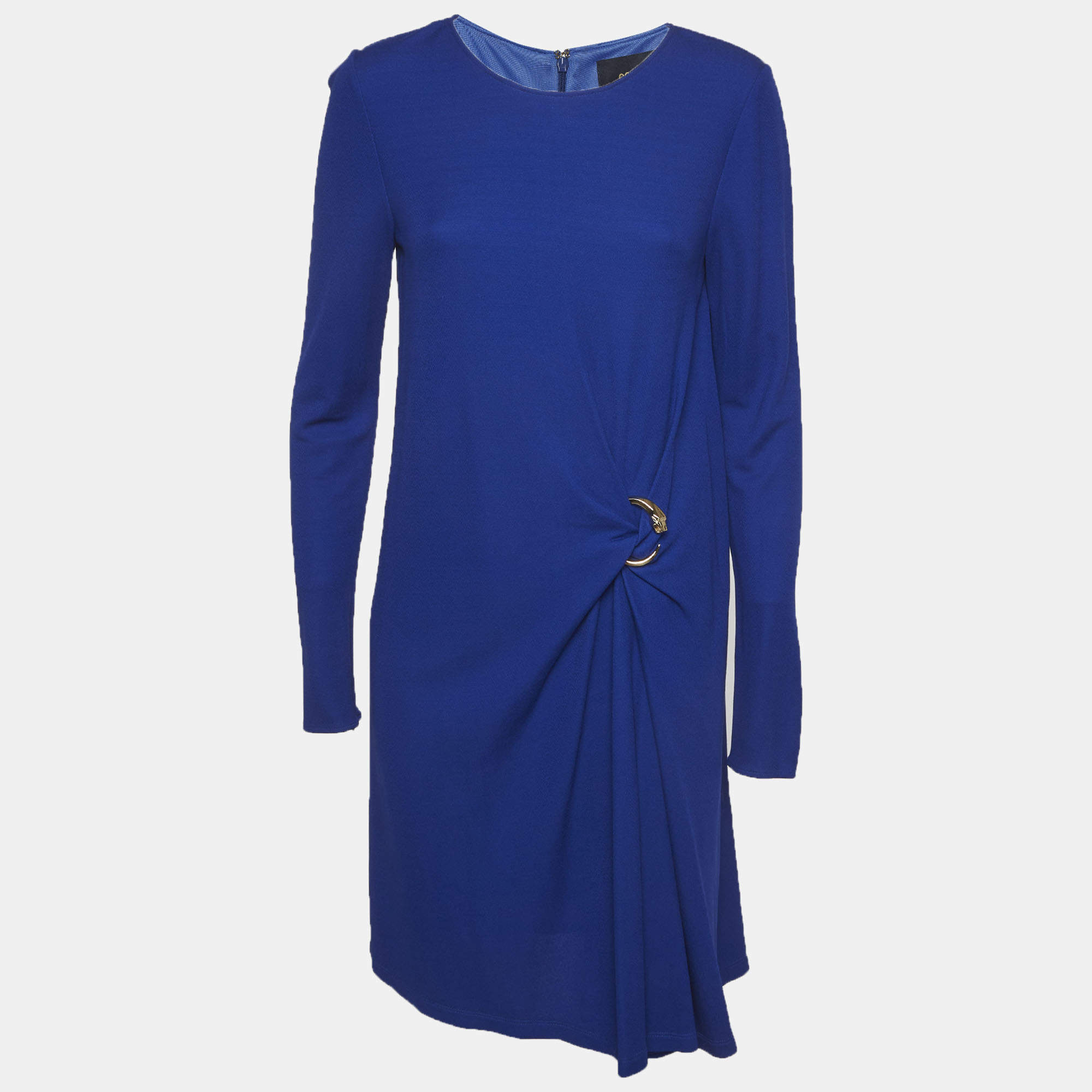 Pre Owned Class by Roberto Cavalli Blue Crepe Snake Metal Detail Midi Dress M