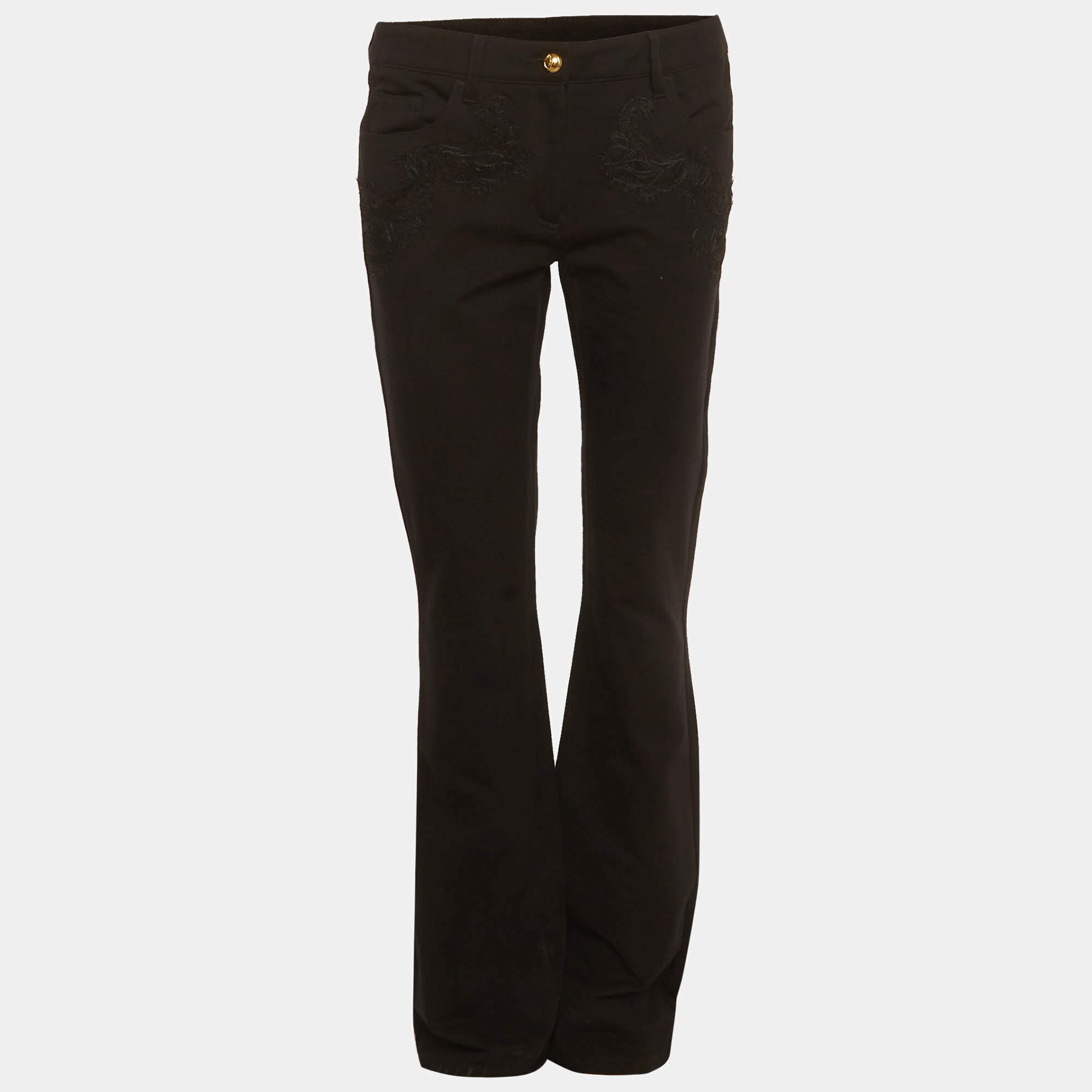 Pre Owned Cavalli Class Black Knit Lace Detail Bootcut Pants S