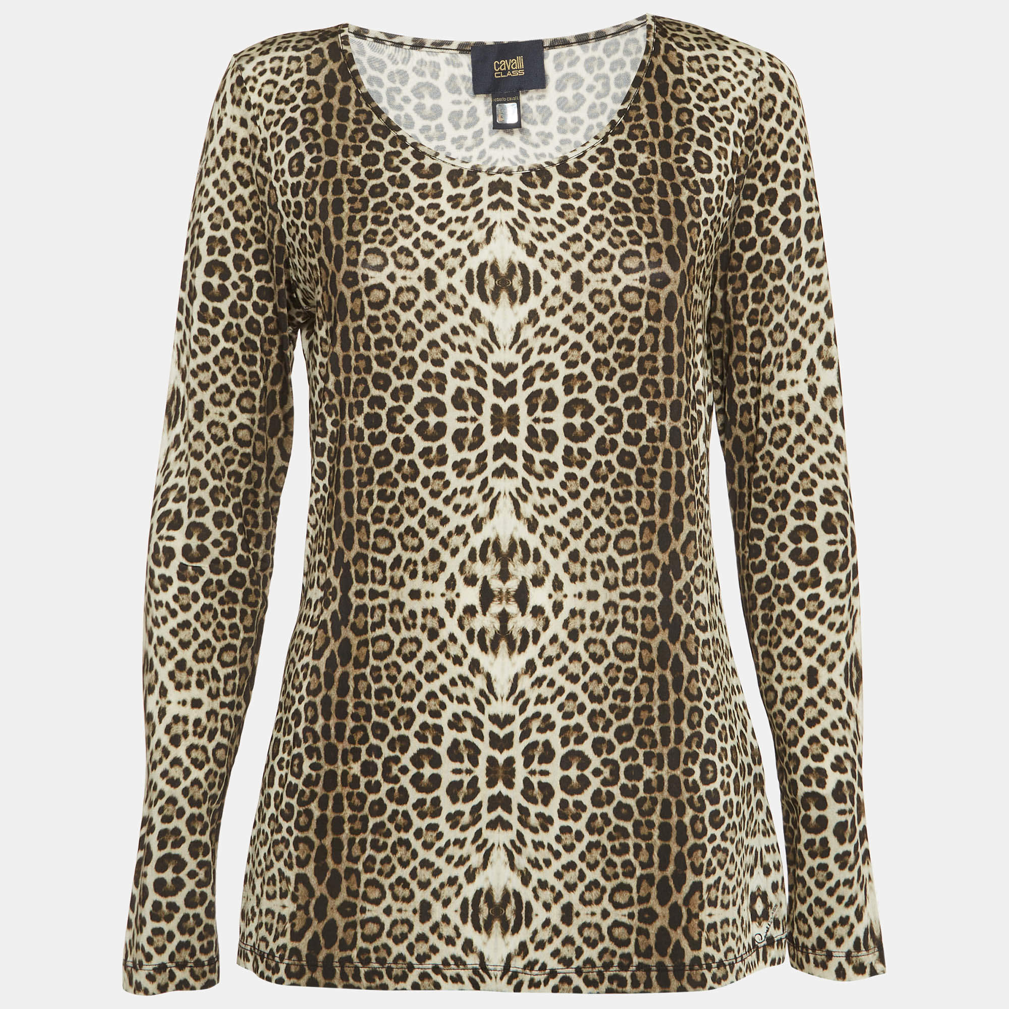 Pre Owned Class by Roberto Cavalli Brown Leopard Print Jersey Top M