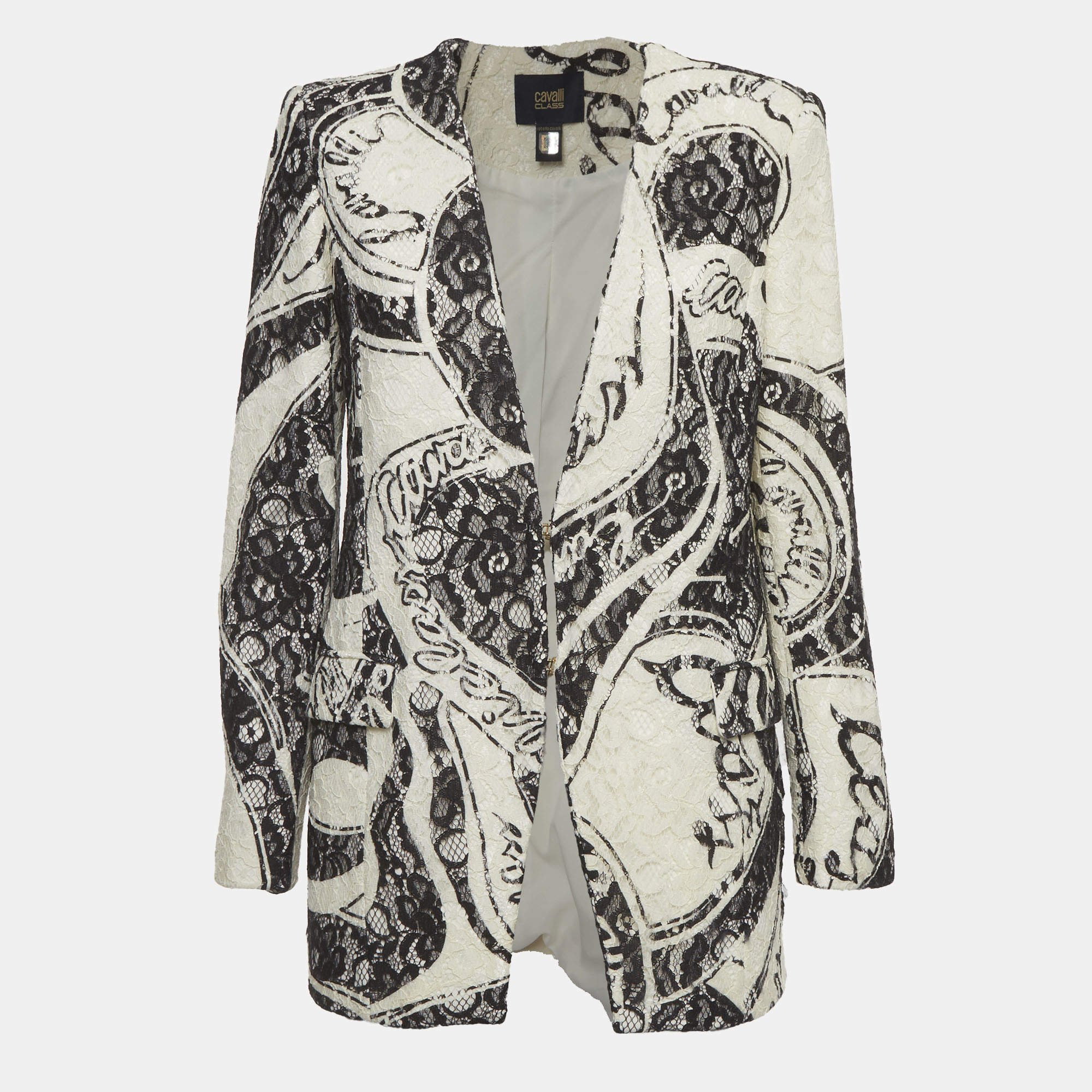 Pre Owned Class by Roberto Cavalli White/Black Lace Regular Fit Blazer M