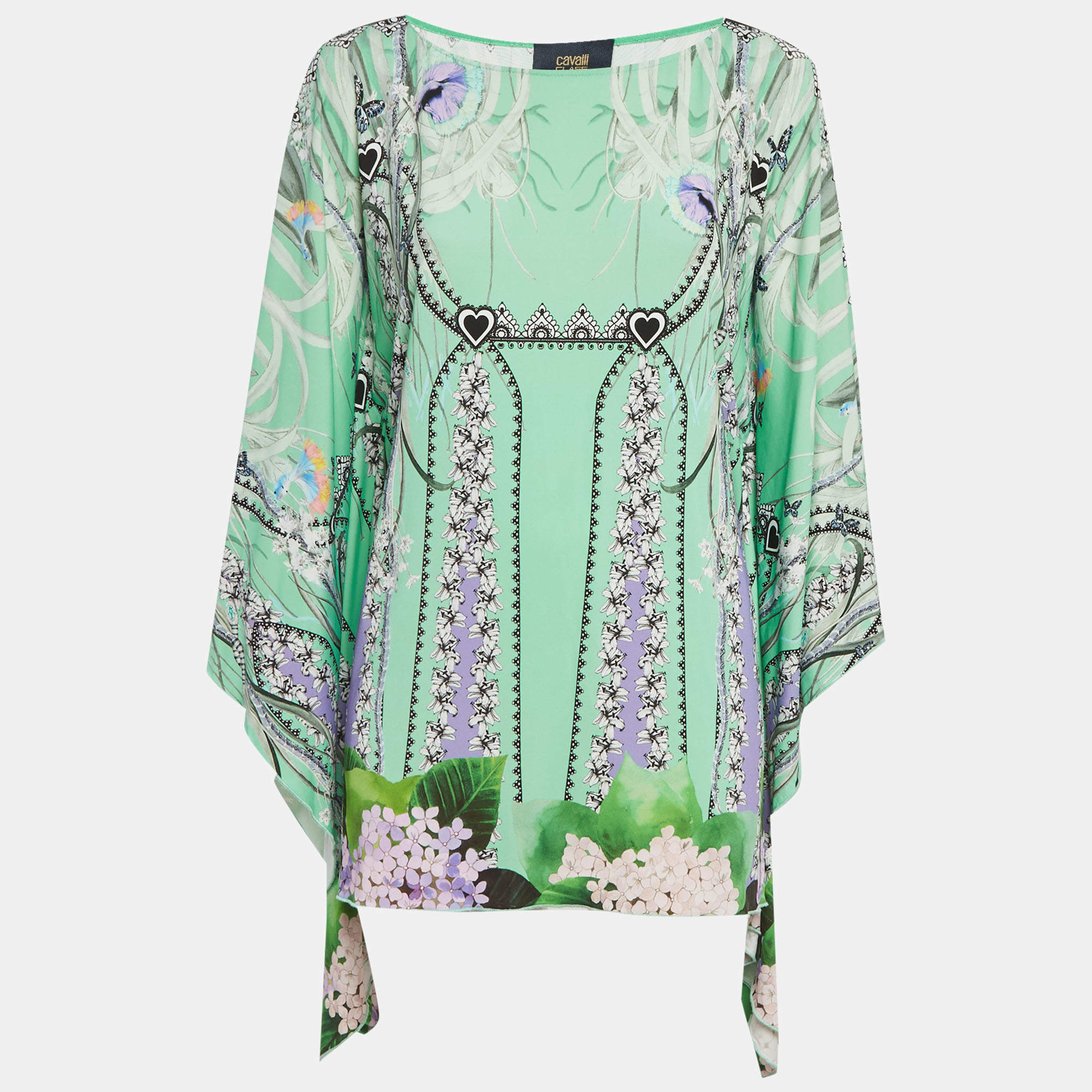 Pre Owned Class by Roberto Cavalli Green Printed Jersey Kaftan top L