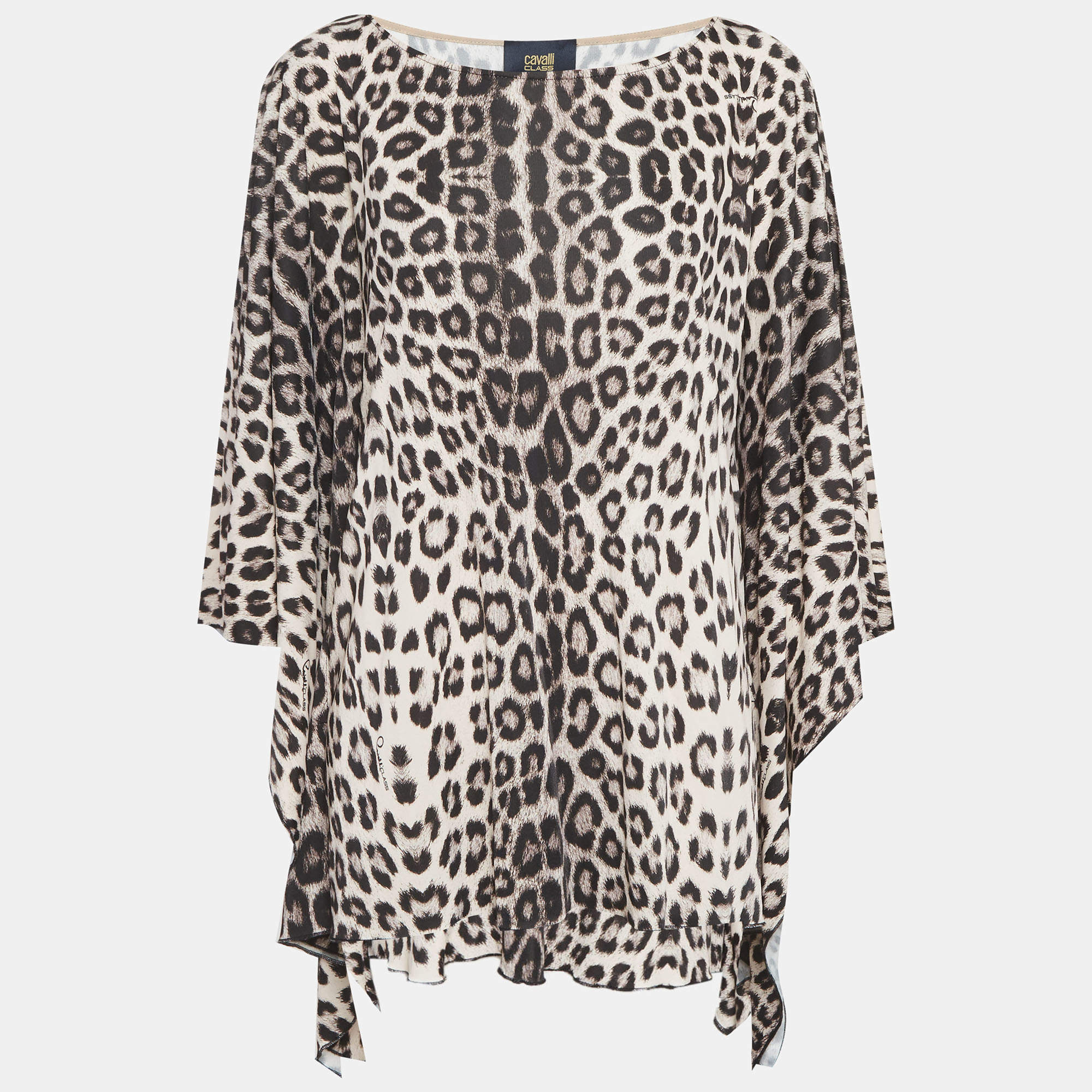 Pre Owned تونيك حيواني مطبوع كافالي كلاس جيرسي بيج/أسود مقاس متوس ط