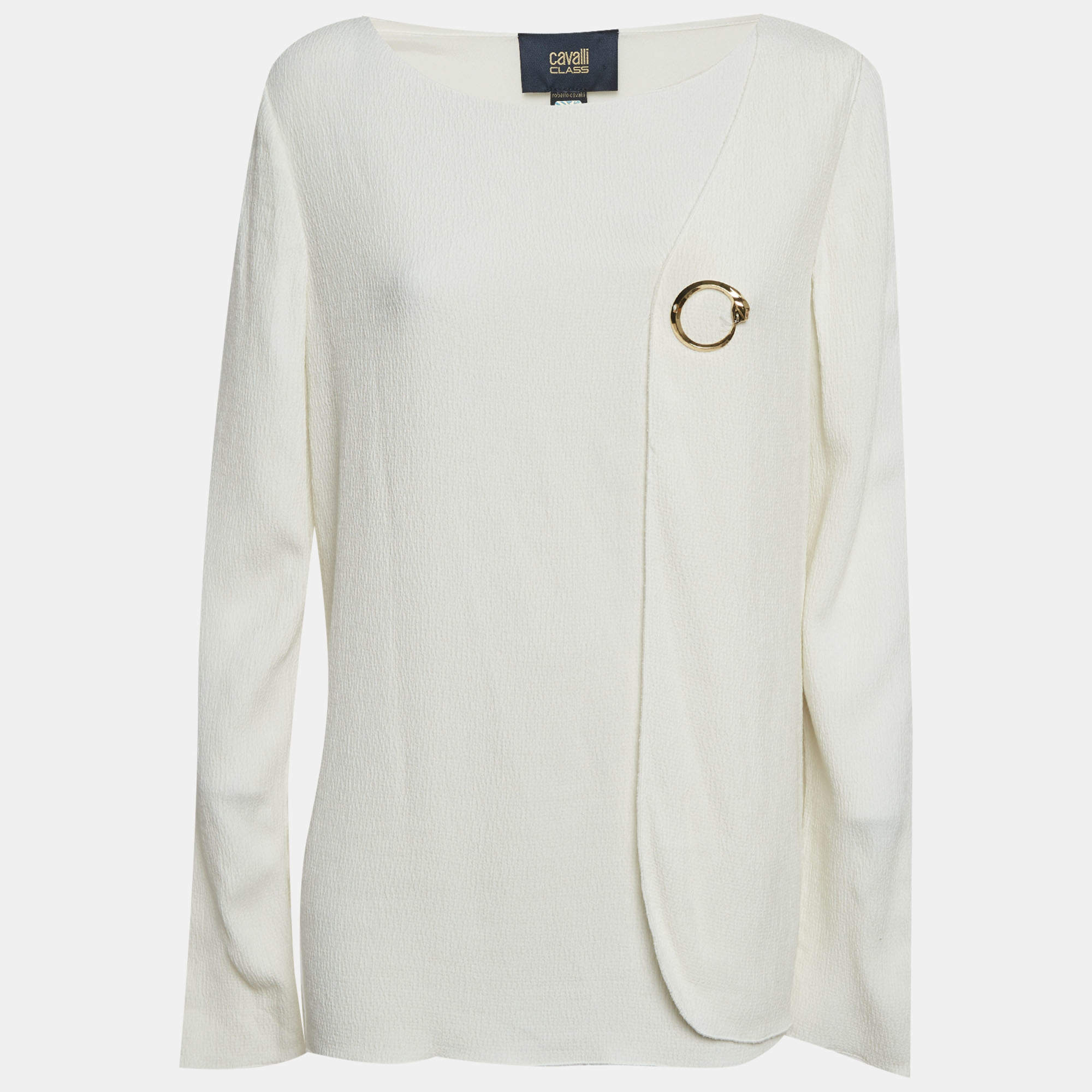 مملوكة مسبقًا Class by Roberto Cavalli Off White Stretch Crepe Long Sleeve Top M