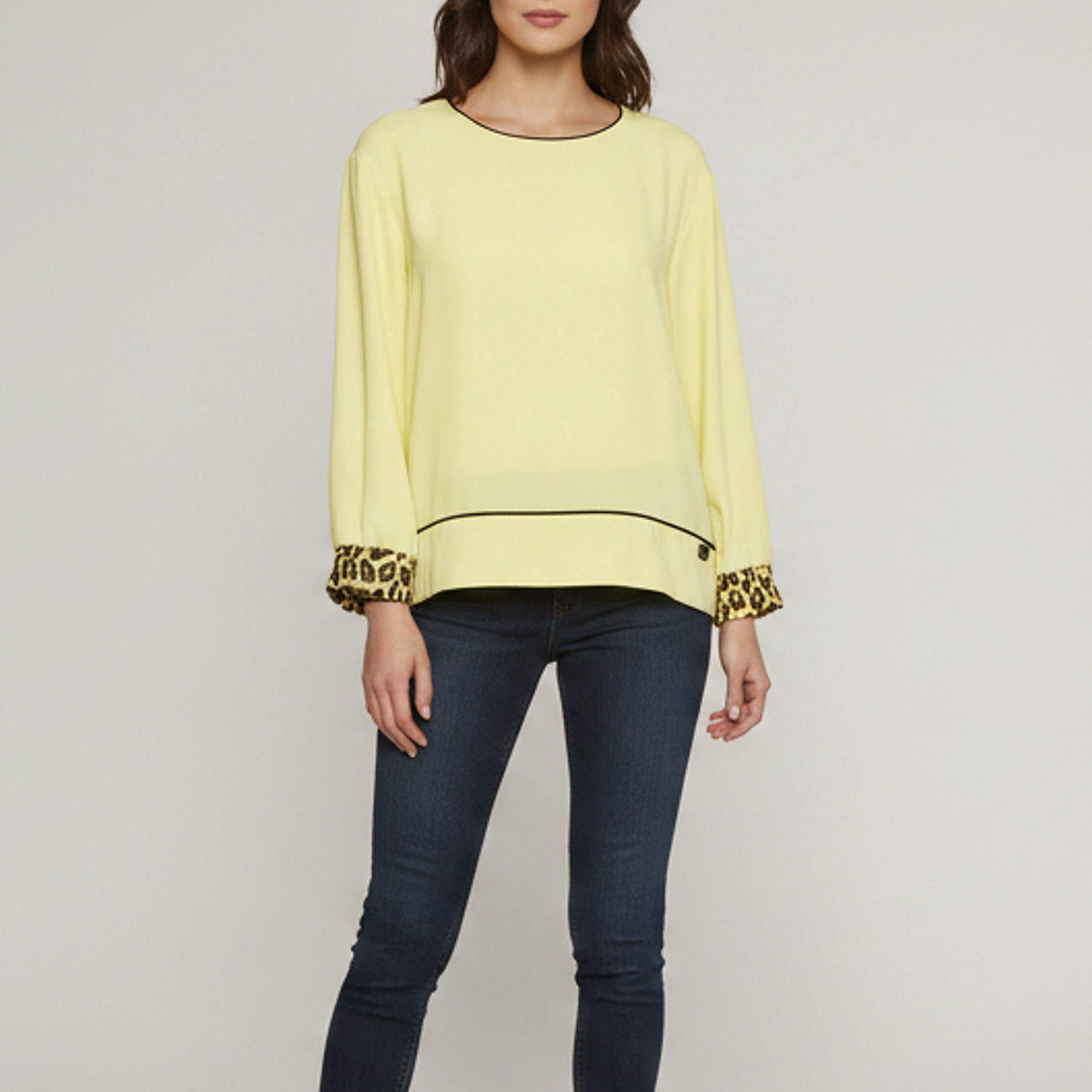 Pre Owned Class by Roberto Cavalli Yellow Crepe Long Sleeve Blouse M