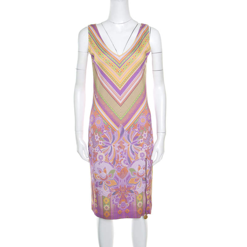 Pre Owned Class by Roberto Cavalli Purple Printed V-Neck Sleeveless Dress M