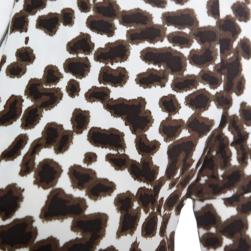 Pre Owned Class by Roberto Cavalli White Leopard Printed Knit Long Sleeve Wrap Dress M