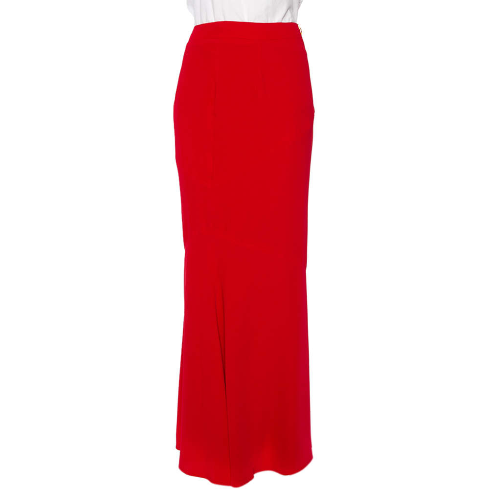 Pre Owned Class by Roberto Cavalli Red Cady Paneled Maxi Skirt M