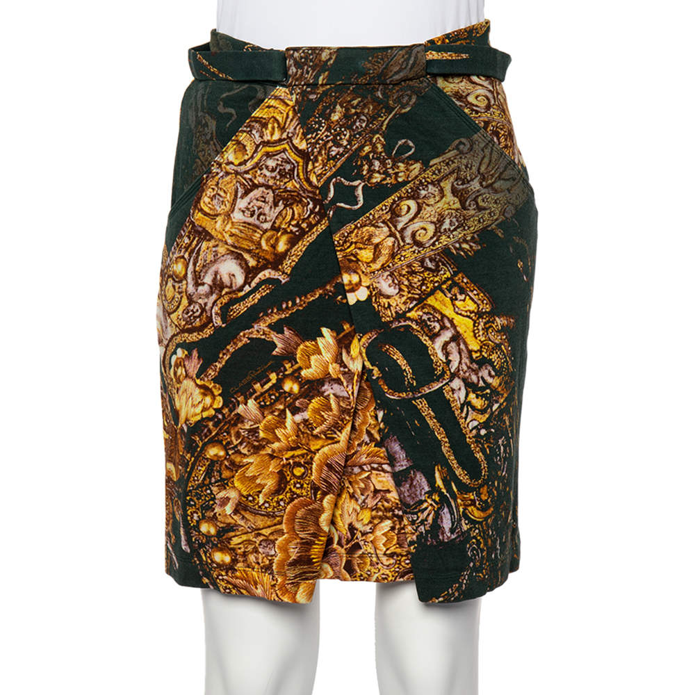 Class by Roberto Cavalli Green Printed Knit Draped Short Skirt S