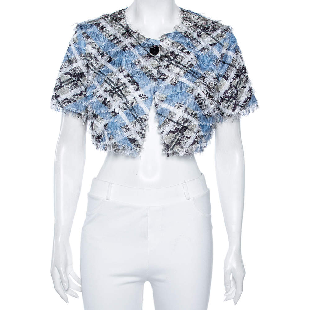 Pre Owned Class by Roberto Cavalli Blue Jacquard Buttoned Shrug M