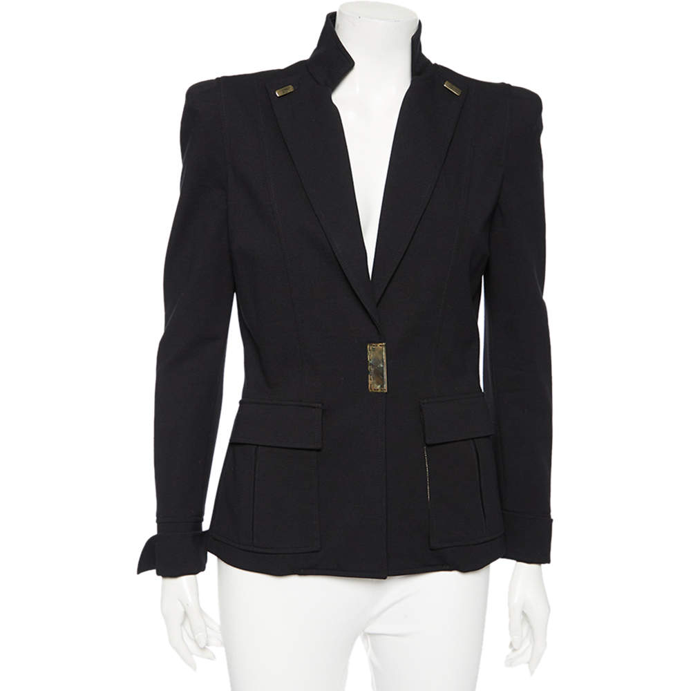 مملوكة مسبقًا Class by Roberto Cavalli Black Knit Pocketed Single Breasted Blazer M