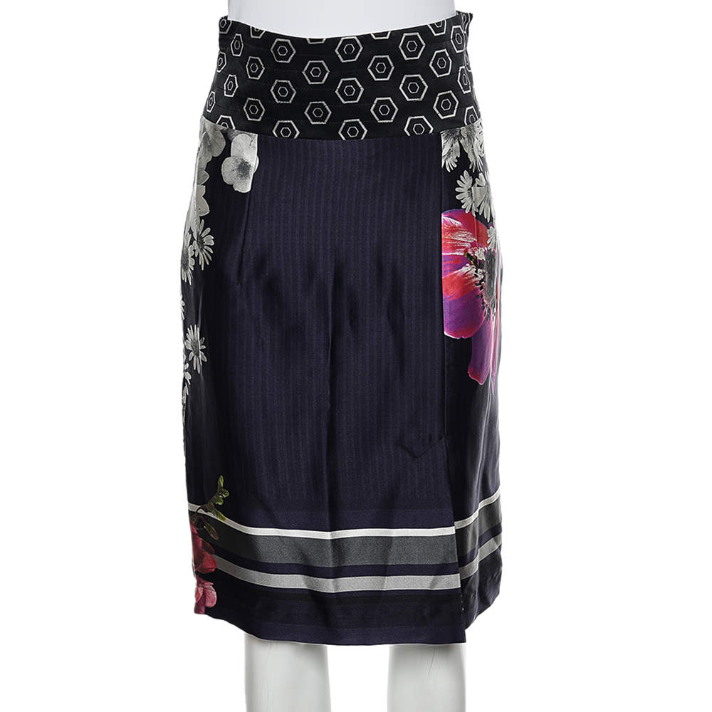 Class by Roberto Cavalli Multicolor Printed Satin Pencil Skirt M