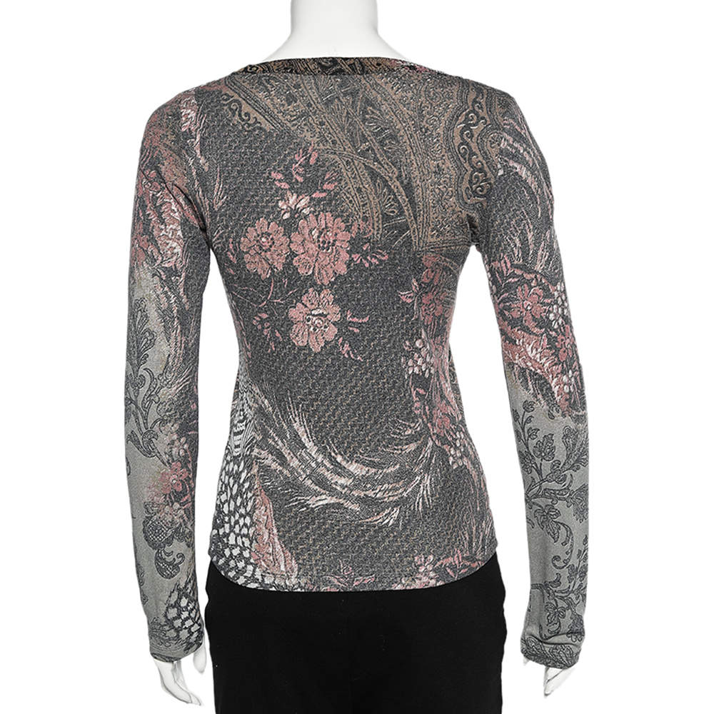 Pre Owned Class by Roberto Cavalli Multicolor Paisley Print Knit Scoop Neck Top M