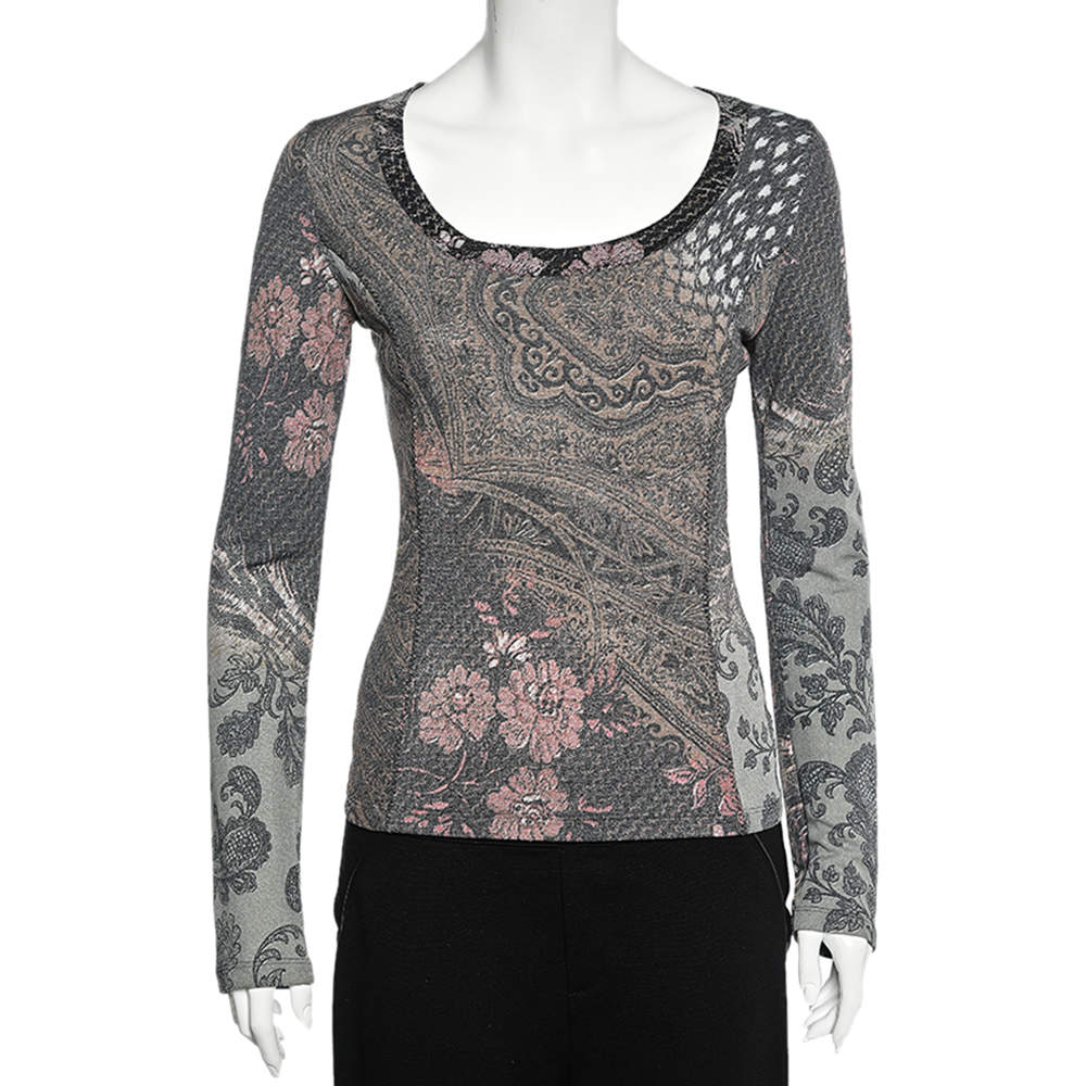 Pre Owned Class by Roberto Cavalli Multicolor Paisley Print Knit Scoop Neck Top M