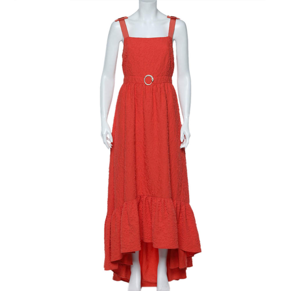 Pre Owned Cavalli Class Orange Textured Crepe Sleeveless Asymmetric Hem Maxi Dress M