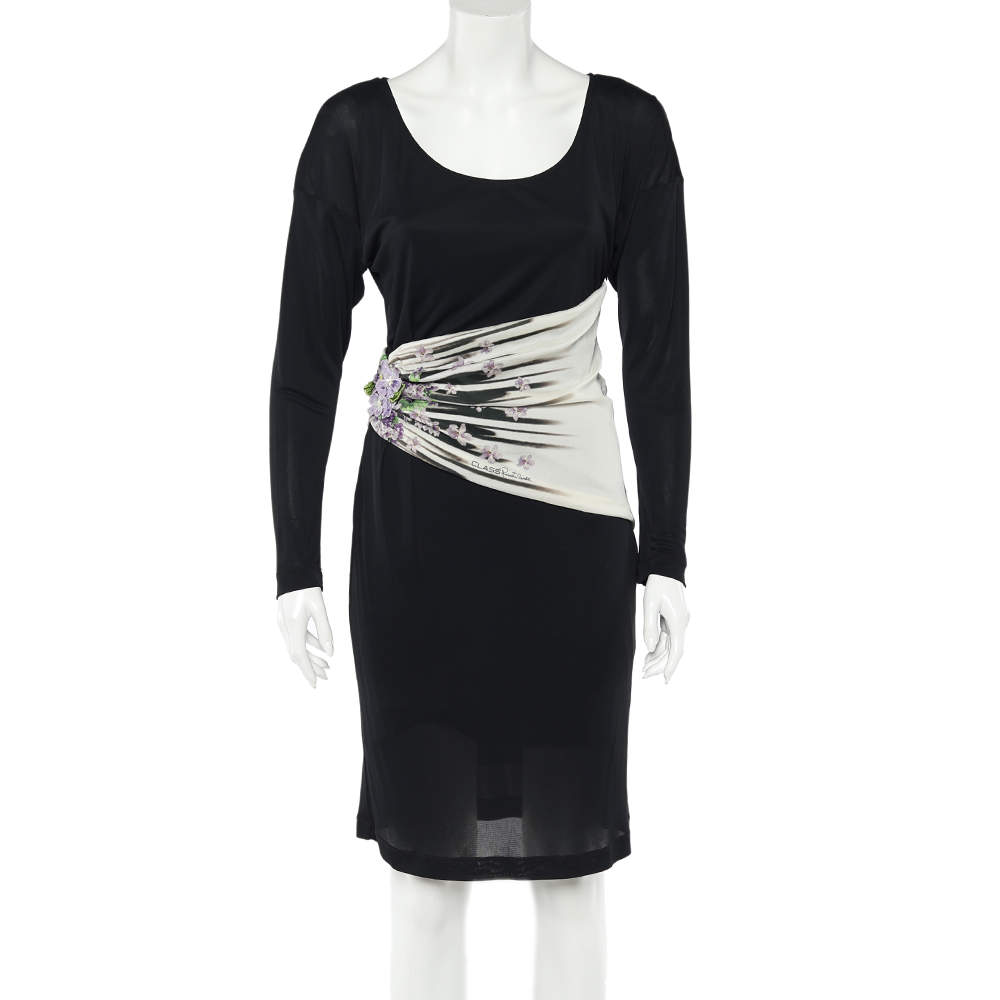 Pre Owned Class By Roberto Cavalli Black Jersey Draped Waist Detail Midi Dress M