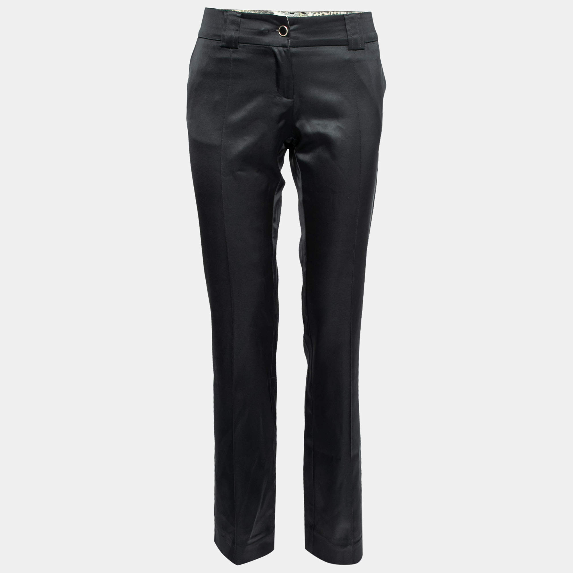 Pre Owned Class by Roberto Cavalli Black Stretch Satin Tapered Pants M