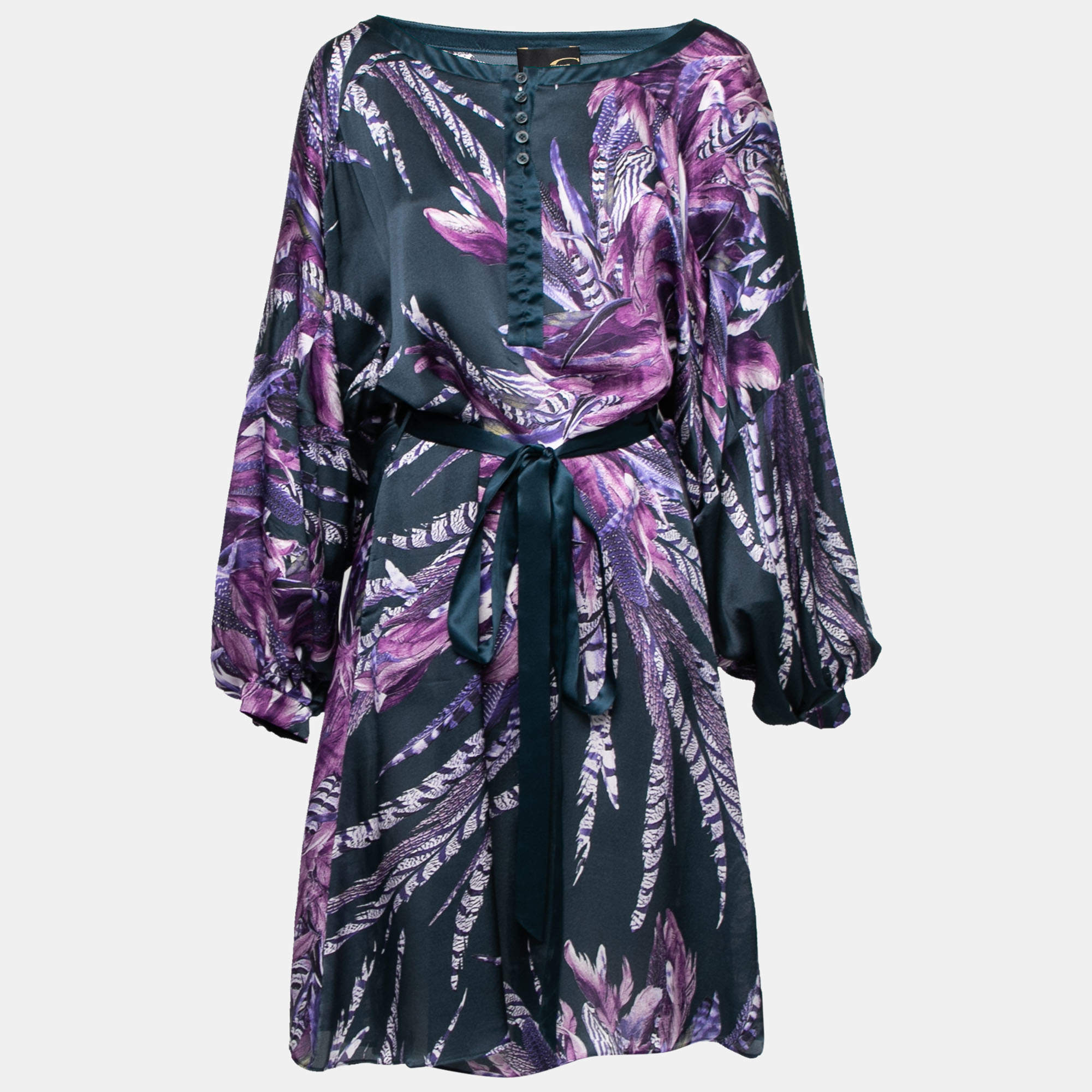 Pre Owned فستان جست كافاللي حرير مطبوع متعدد الألوان بحزام مقاس وسط - ميديوم