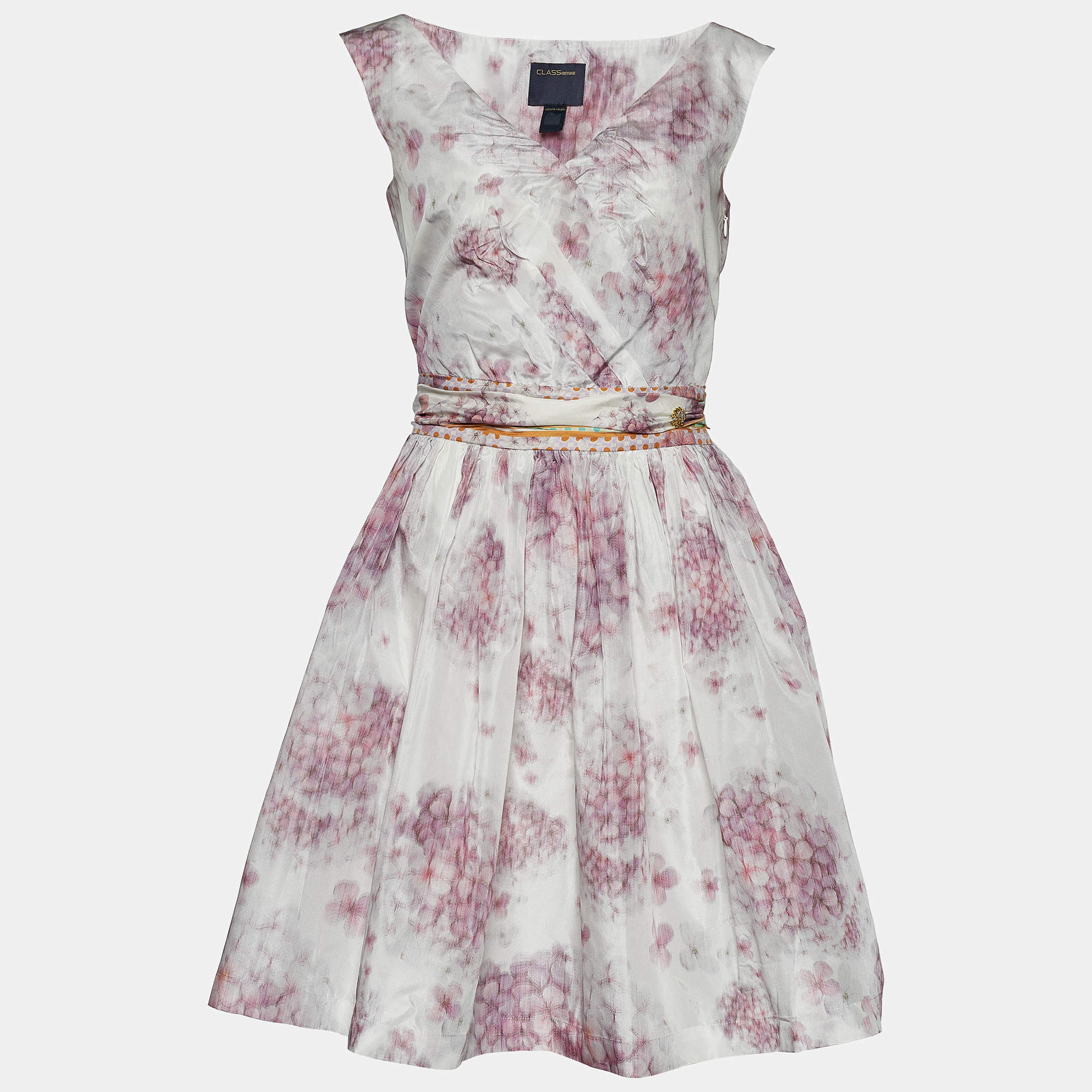 مملوكة مسبقًا Class by Roberto Cavalli White Floral Printed Sleeveless Mini Dress M