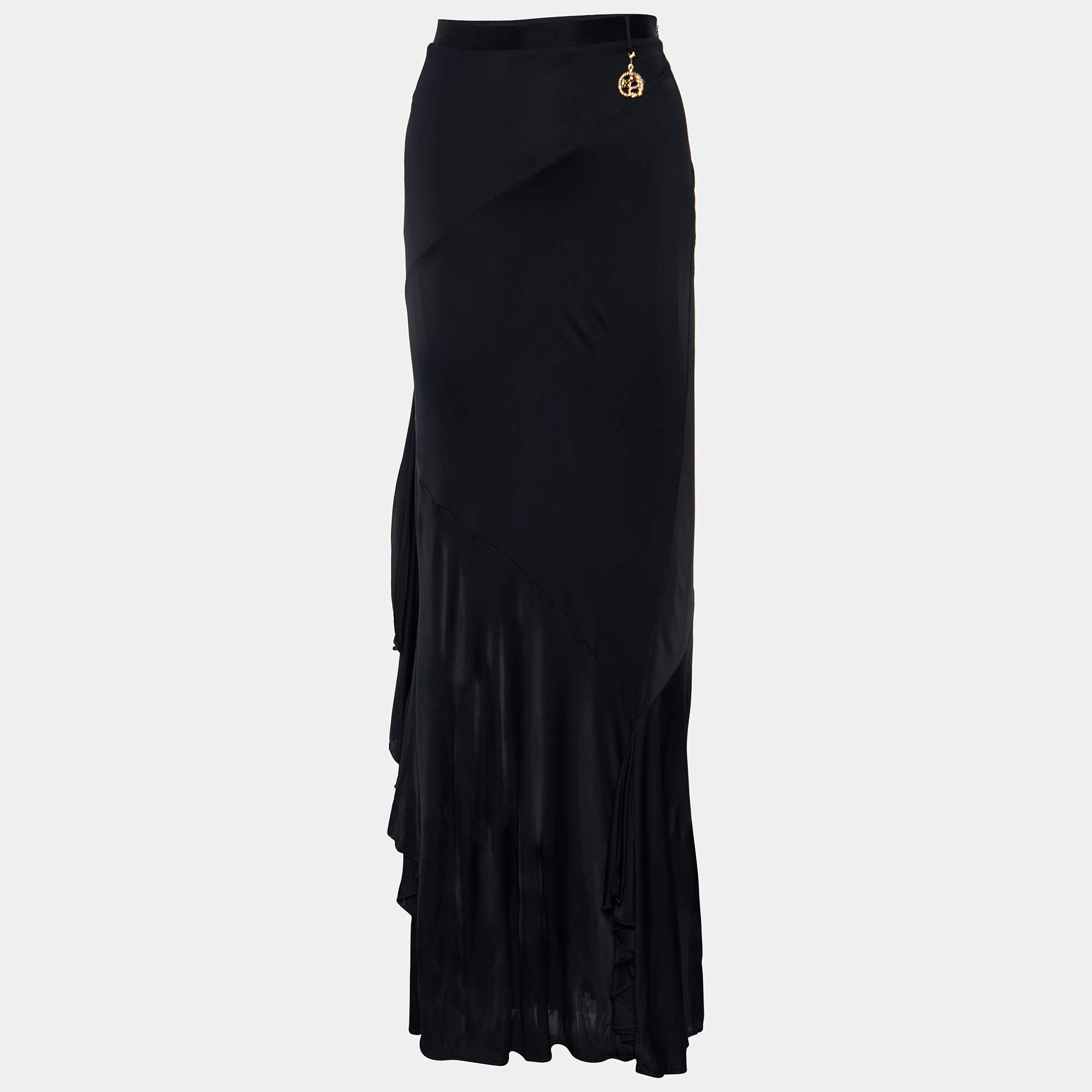 Pre Owned Class by Roberto Cavalli Black Jersey Ruffled Maxi Skirt M