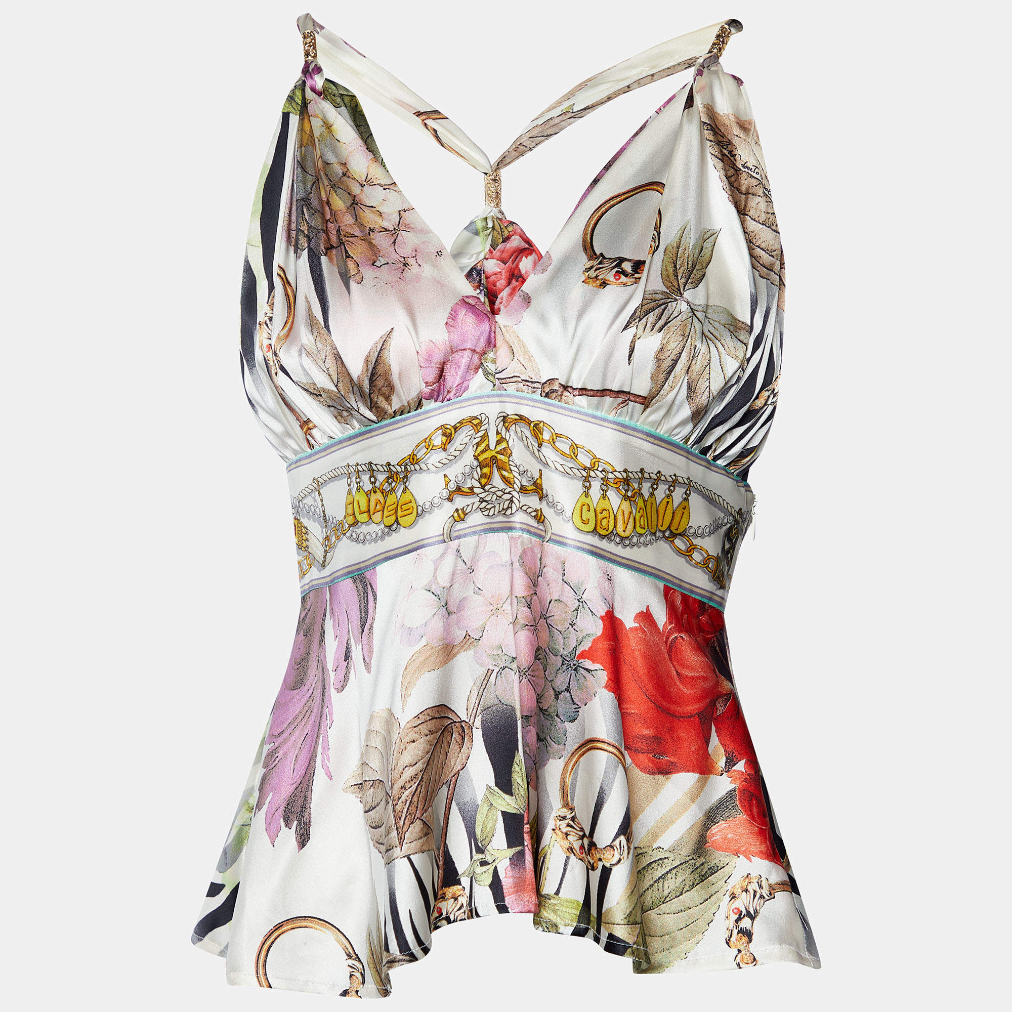 مملوكة مسبقًا Class by Roberto Cavalli Printed Silk  Satin Halter Neck Top M