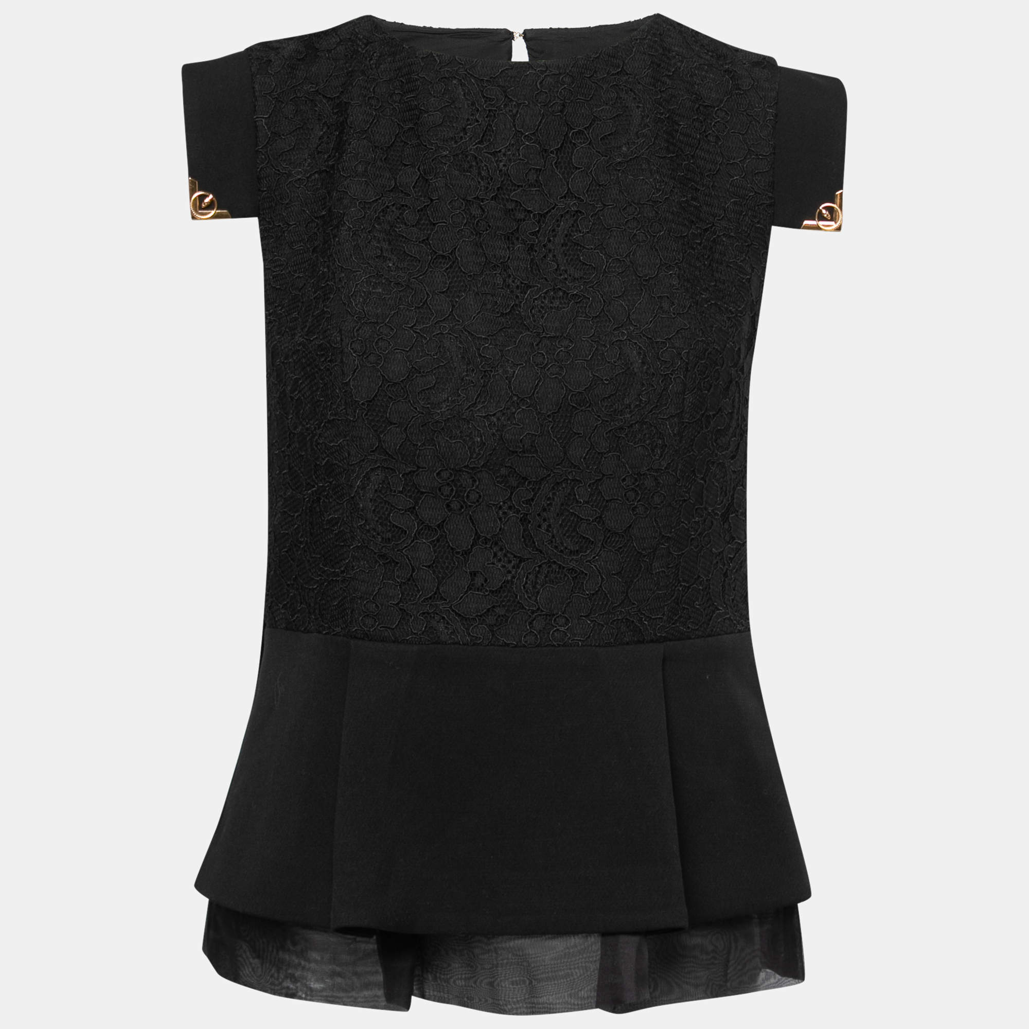 Pre Owned Cavalli Class Black Lace Layered Peplum Blouse M
