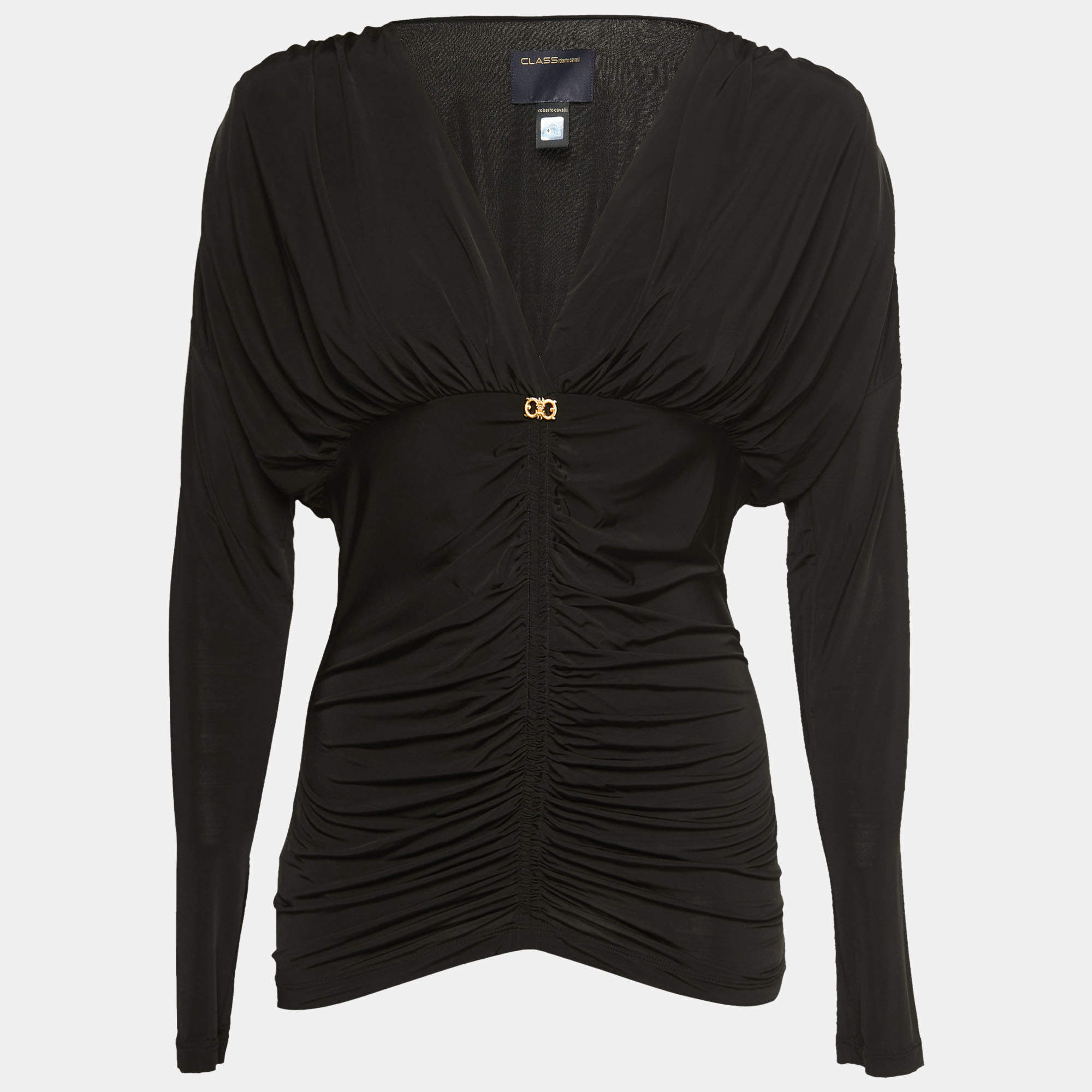 مملوكة مسبقًا Class by Roberto Cavalli Black Jersey Ruched Top M