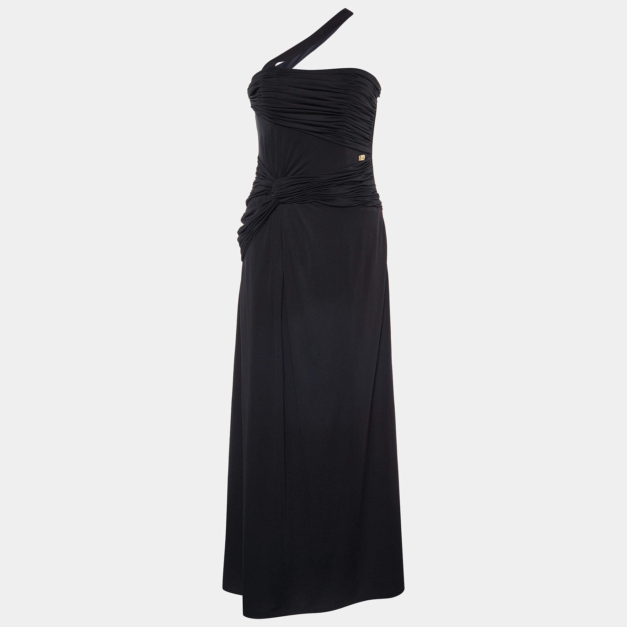 Class by Roberto Cavalli Black Jersey Ruched One Shoulder Gown M Class ...
