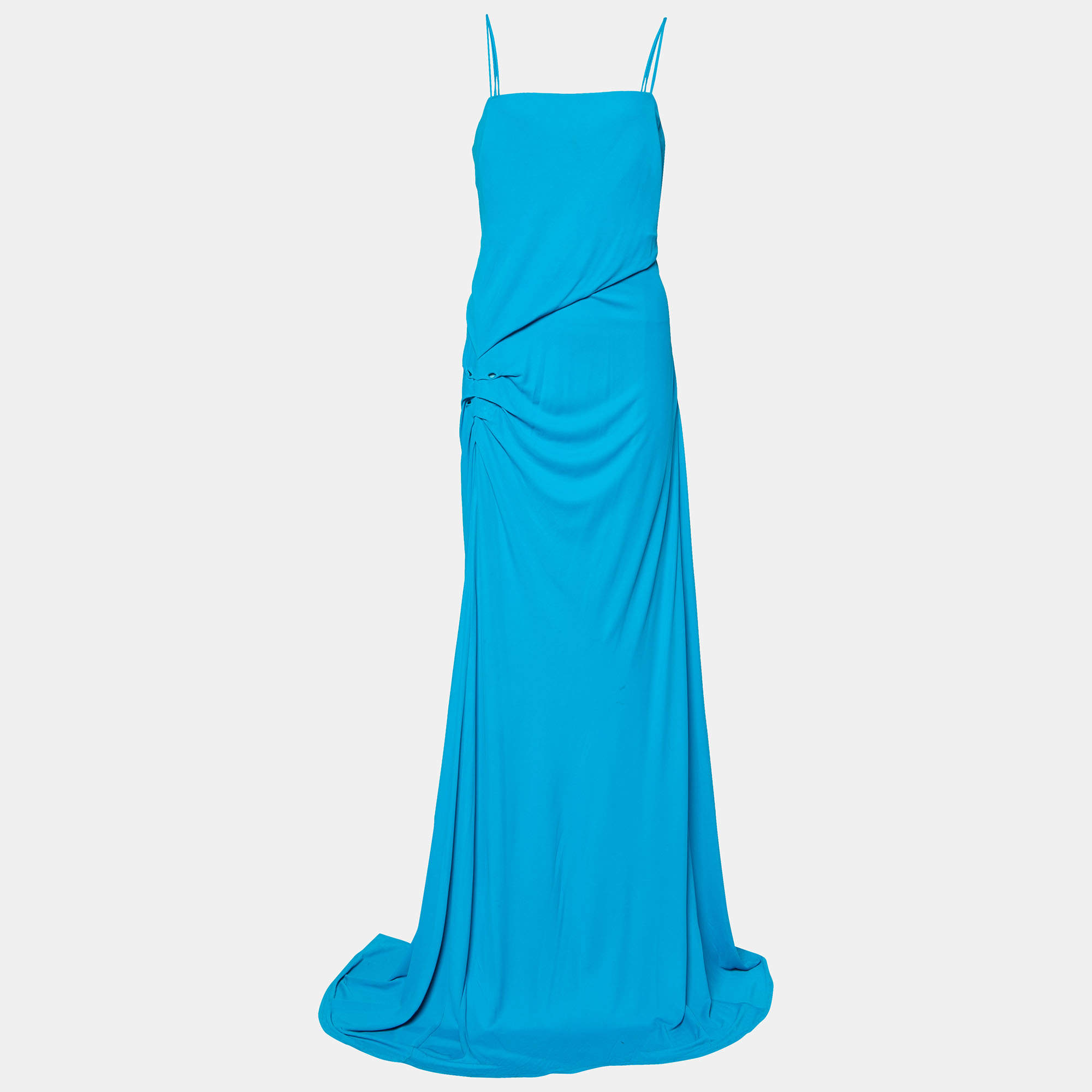 Class by Roberto Cavalli Blue Jersey Ruched Detail Maxi Dress XL