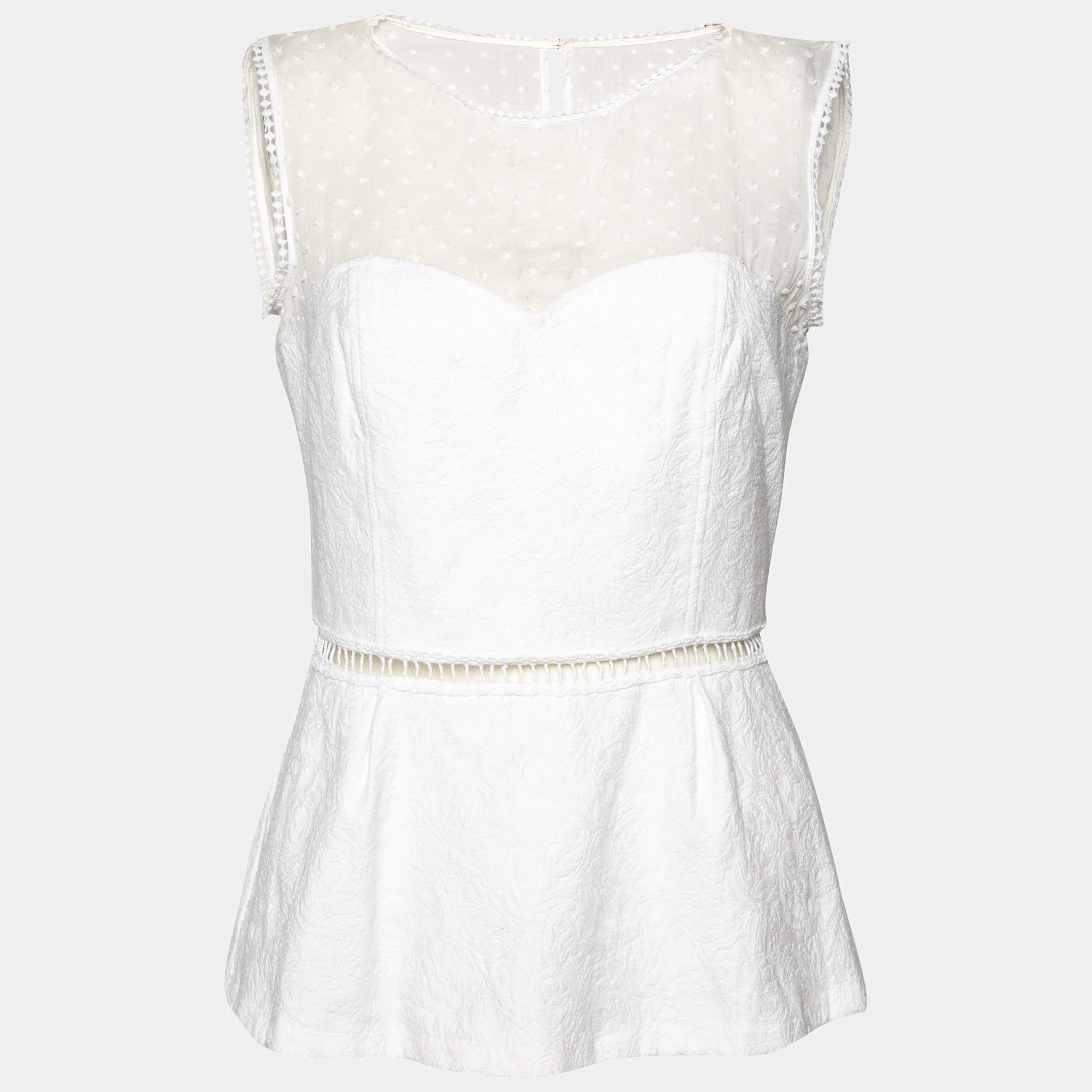 مملوكة مسبقًا Cavalli Class White Cotton & Jacquard Sleeveless Top M