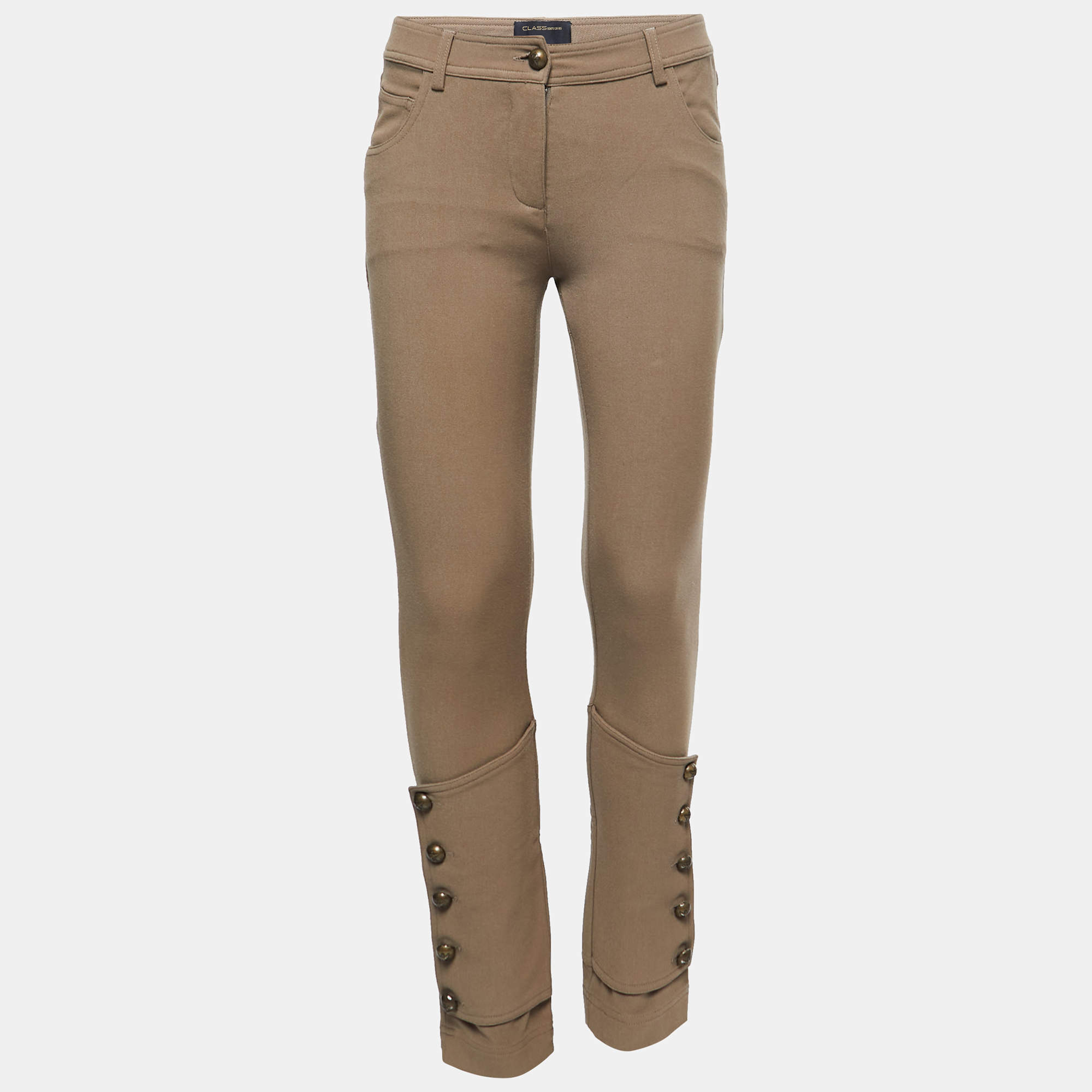 مملوكة مسبقًا Class by Roberto Cavalli Dark Beige Knit Slim Fit Trousers S