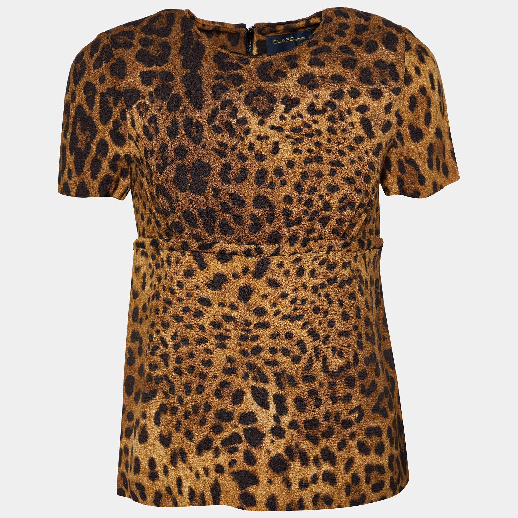Pre Owned Class by Roberto Cavalli Brown Animal Printed Crepe Top M