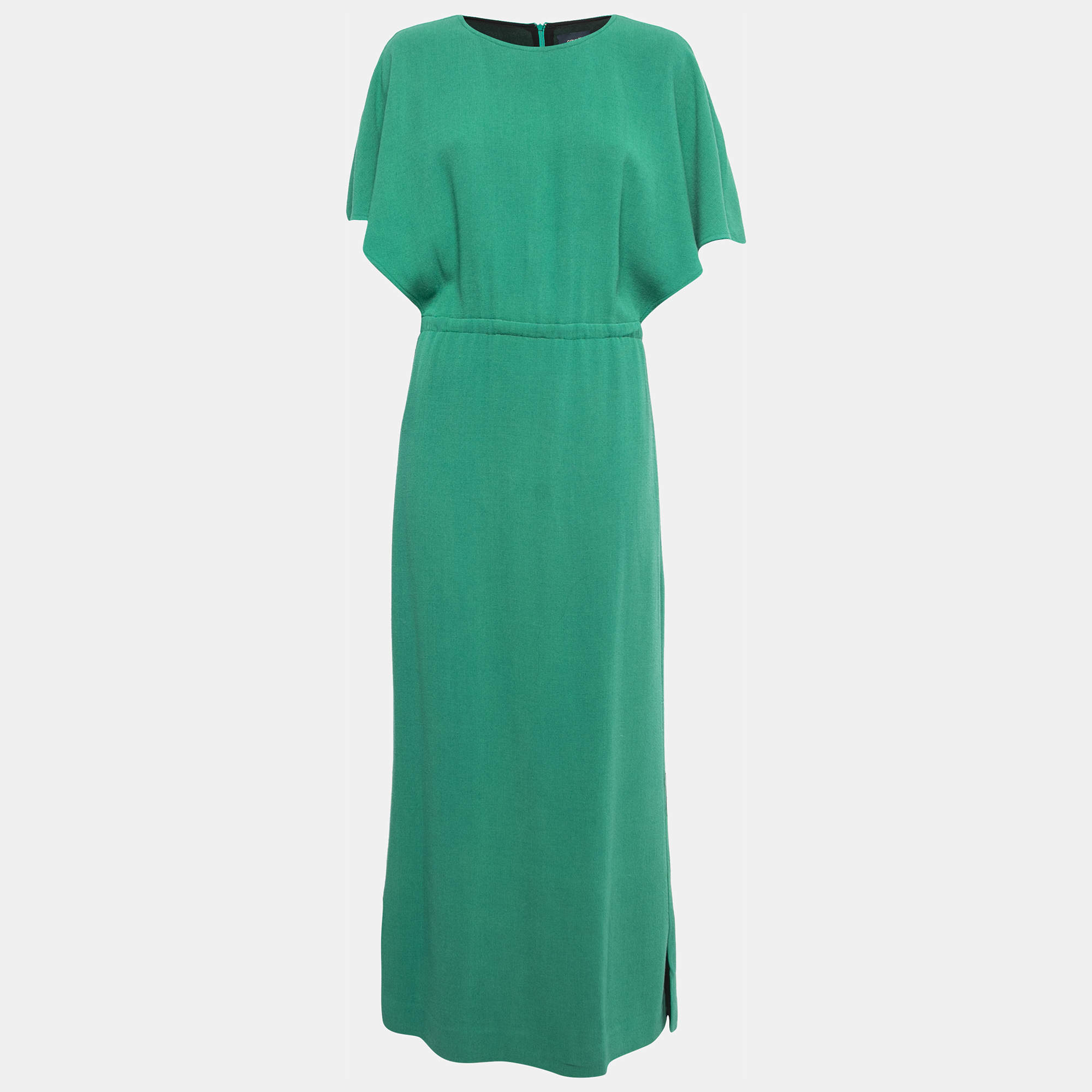 Pre Owned Class by Roberto Cavalli Green Crepe Ruffled Sleeve Elasticized Waist Maxi Dress L